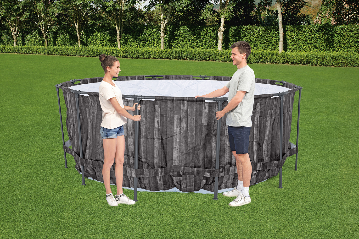 Steel Pro MAX™ Auftstellpool-Komplett-Set mit Filterpumpe Ø 427 x 107 cm, Holz-Optik (Mooreiche), rund