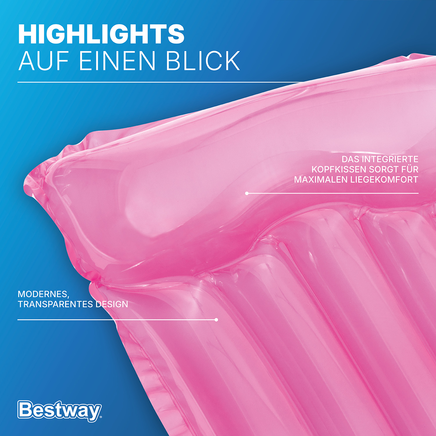 Luftmatratze Transparent 183 x 76 cm, Pink