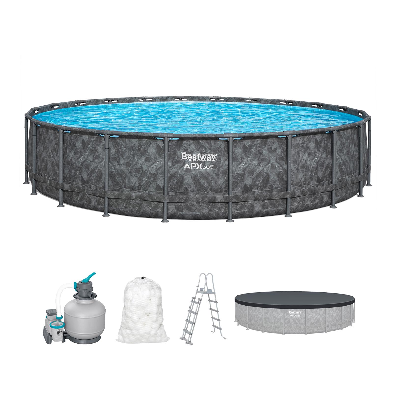 APX365™ Winterfestes Frame Pool Komplett Set mit Sandfilteranlage Ø 671 x 132 cm, Marmor-Optik (Dunkel), rund