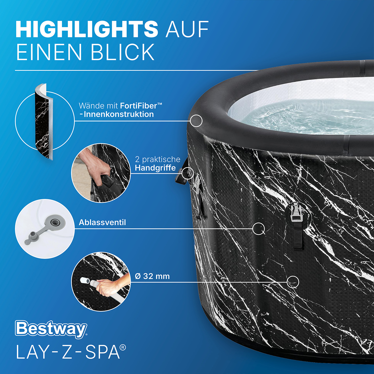 LAY-Z-SPA® FortiFiber™ Eisbad Glacial Dip™ mit Filterpumpe 152 x 92 x 71 cm