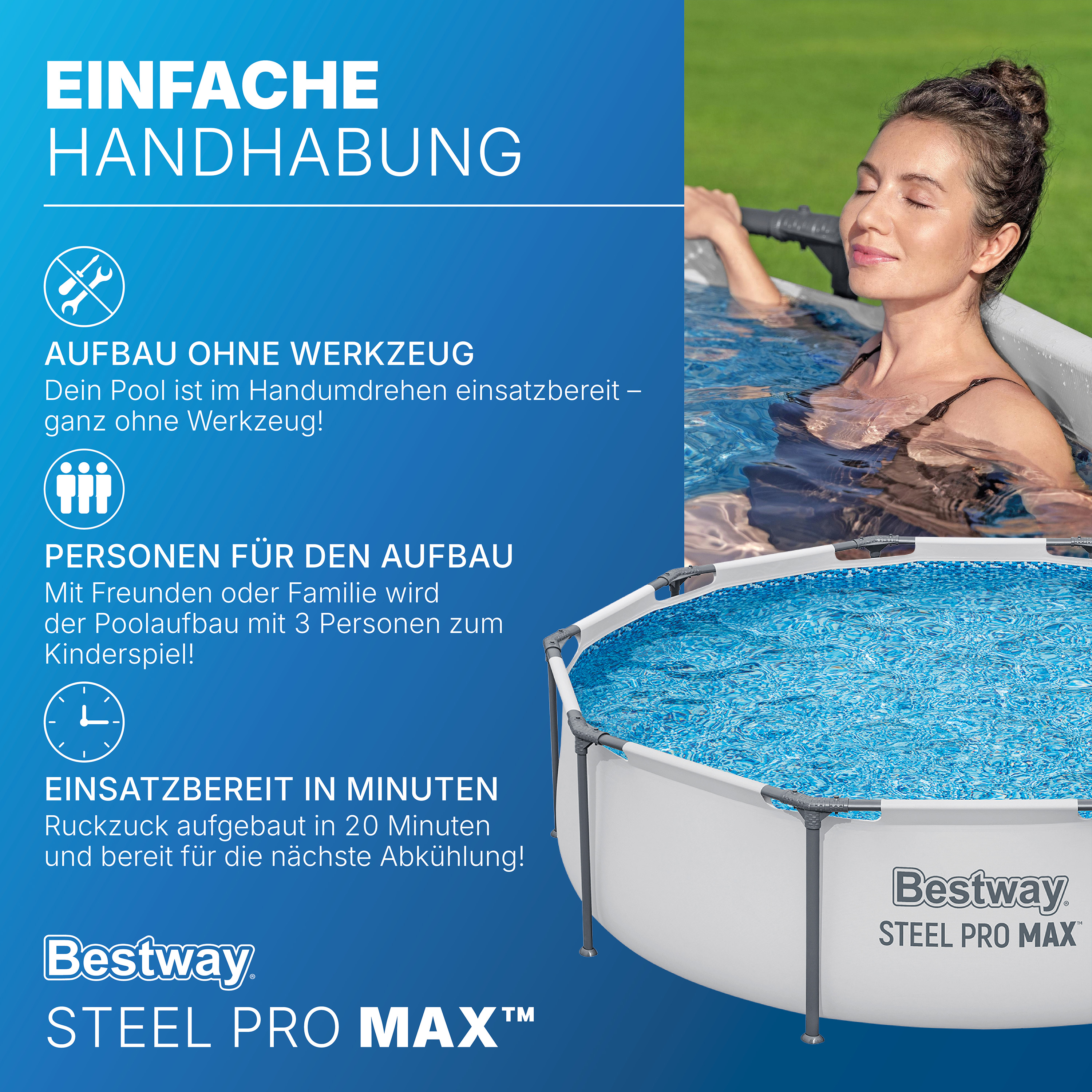 Steel Pro MAX™ Frame Pool Set mit Filterpumpe Ø 305 x 76 cm, lichtgrau, rund