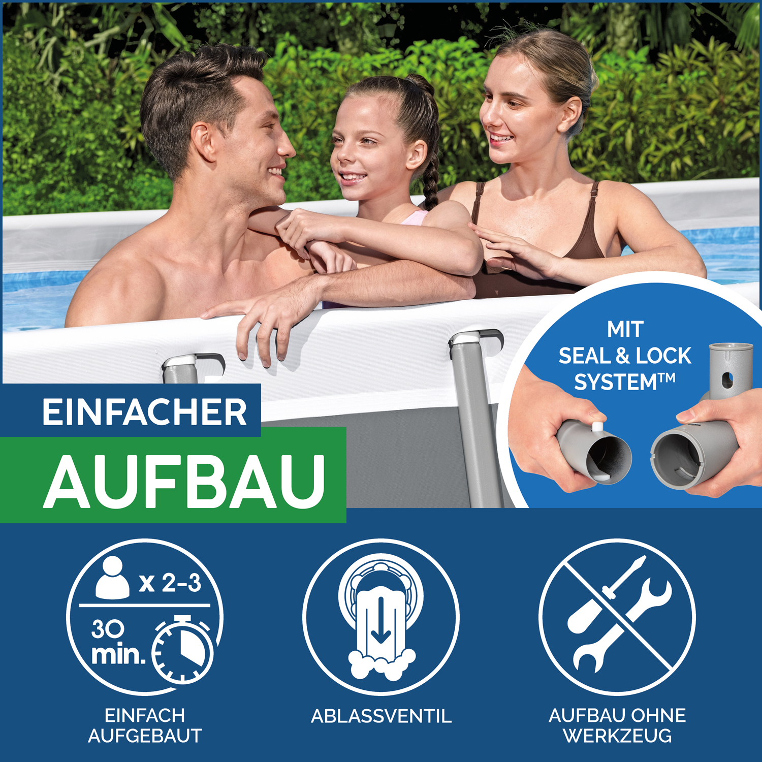 Power Steel™ Frame Pool Komplett-Set mit Filterpumpe 549 x 274 x 122 cm, grau, eckig
