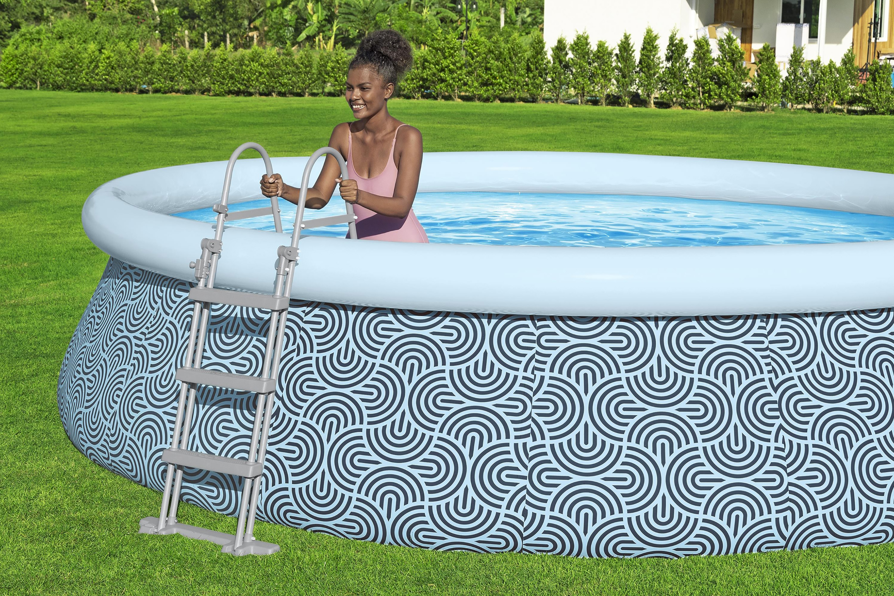 Fast Set™ Aufstellpool Set mit Filterpumpe Ø 457 x 107 cm, Grafisches Liniendesign, rund