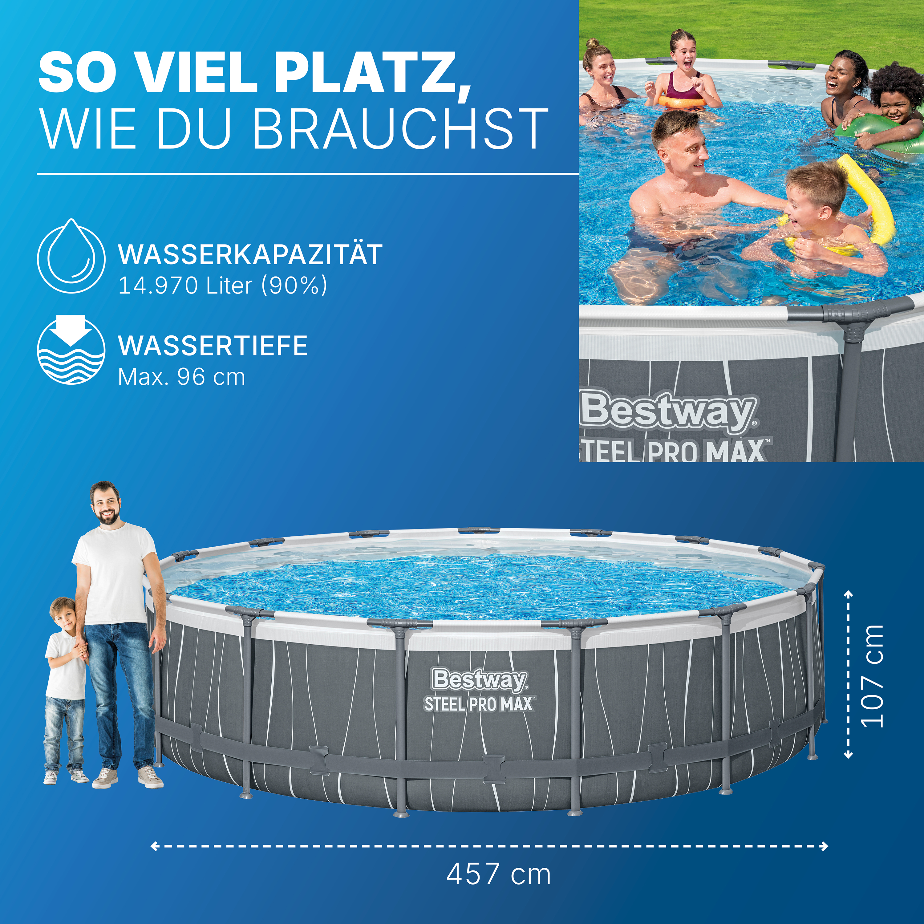 Steel Pro MAX™ Solo Pool ohne Zubehör Ø 457 x 107 cm, LED-Design, rund