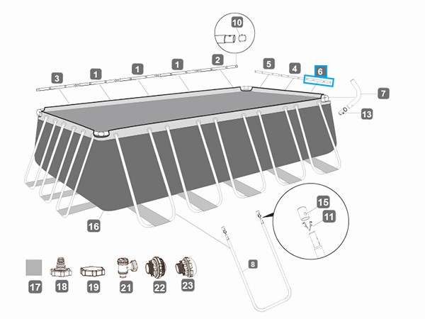 Bestway® Spare Part Top rail F (grey) for Power Steel™ pools 671/732 x 366 x 132 cm