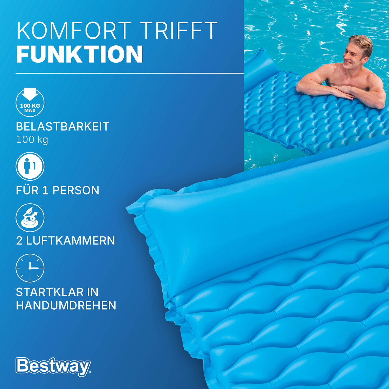 Luftmatratze Float 'n Roll 213 x 86 cm, Blau