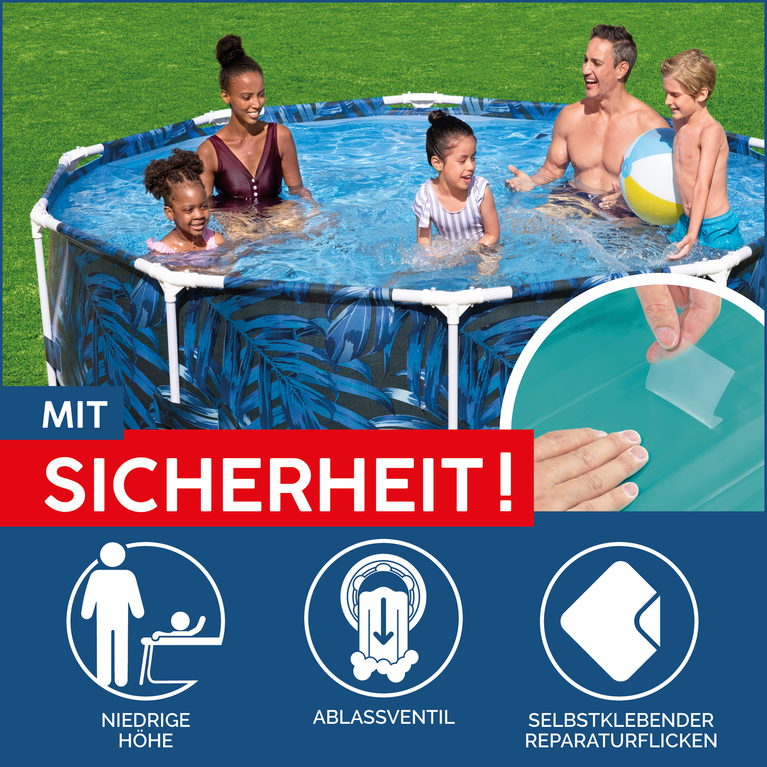 Steel Pro™ Frame Pool ohne Pumpe Ø 305 x 66 cm, tropisches Blatt-Design, rund