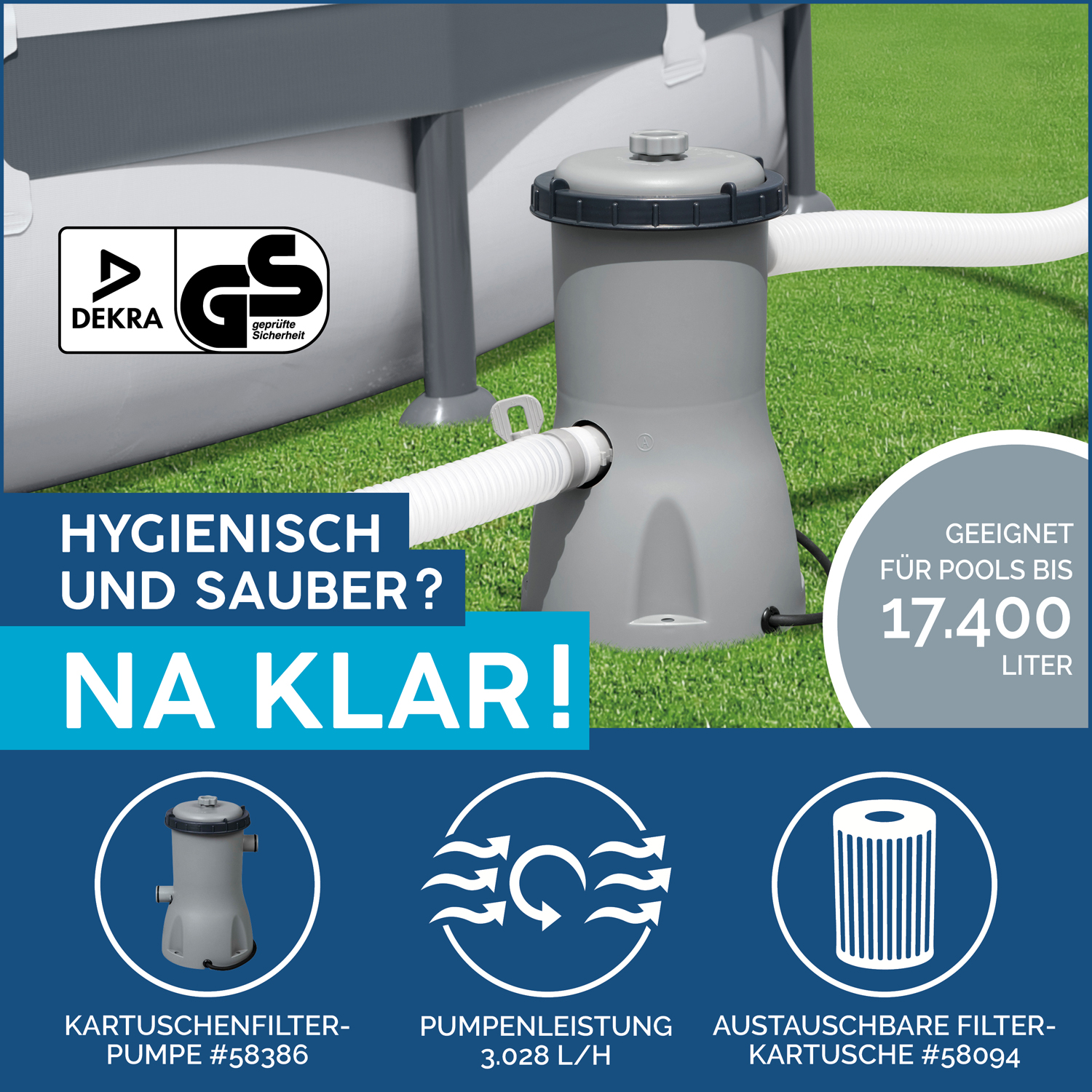 Steel Pro MAX™ Frame Pool Komplett-Set mit Filterpumpe Ø 427 x 122 cm, lichtgrau, rund