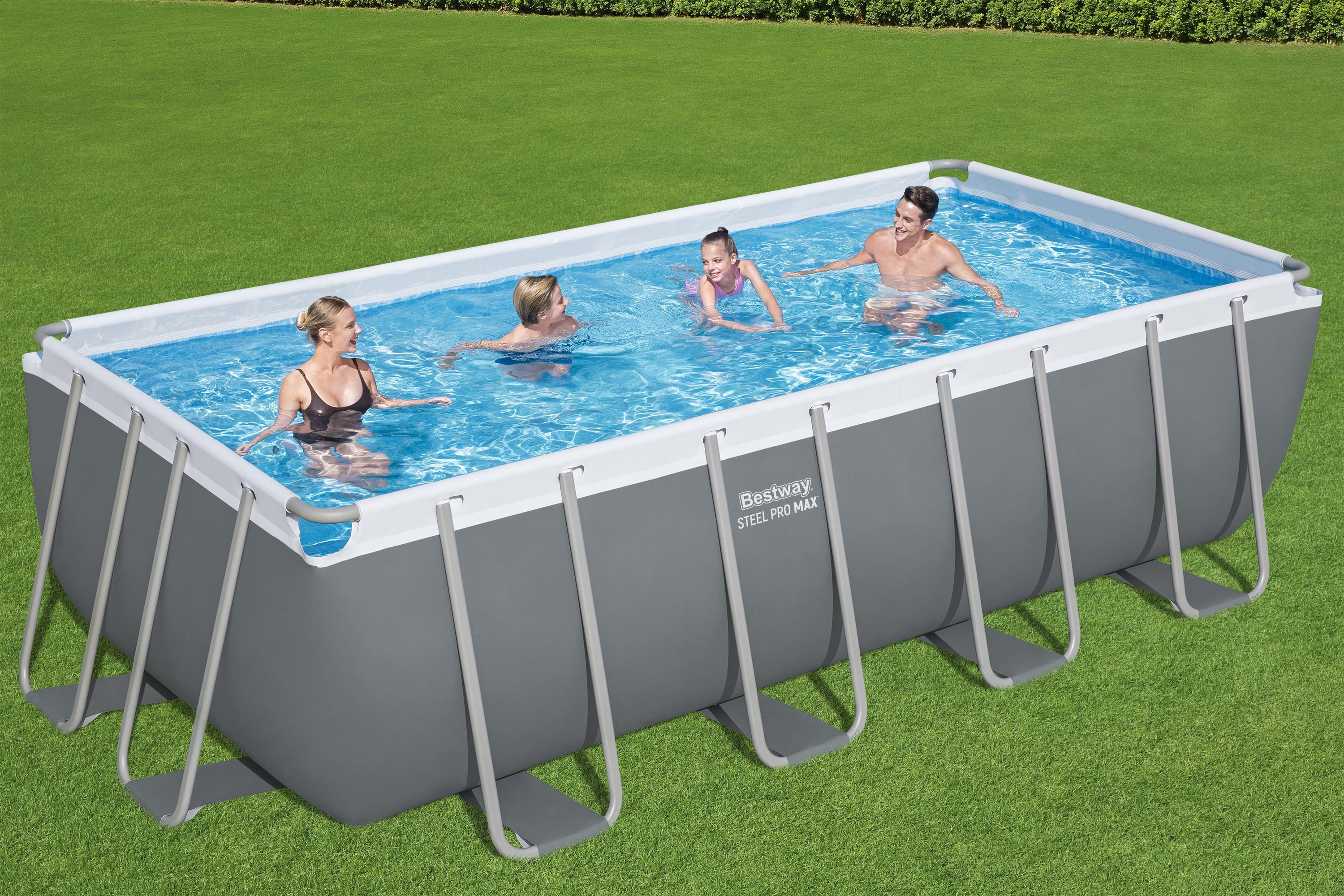 Steel Pro MAX™ Frame Pool Komplett Set mit Sandfilteranlage 488 x 244 x 122 cm, grau, eckig