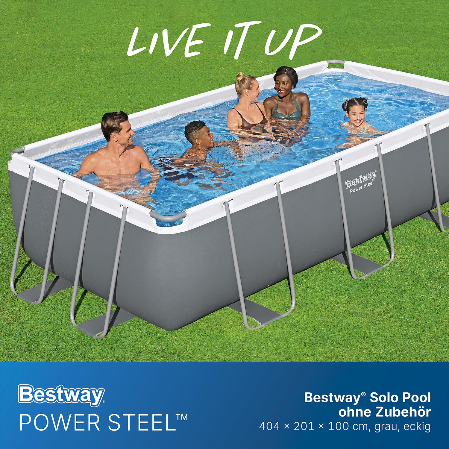 Power Steel™ Solo Pool ohne Zubehör 404 x 201 x 100 cm, grau, eckig
