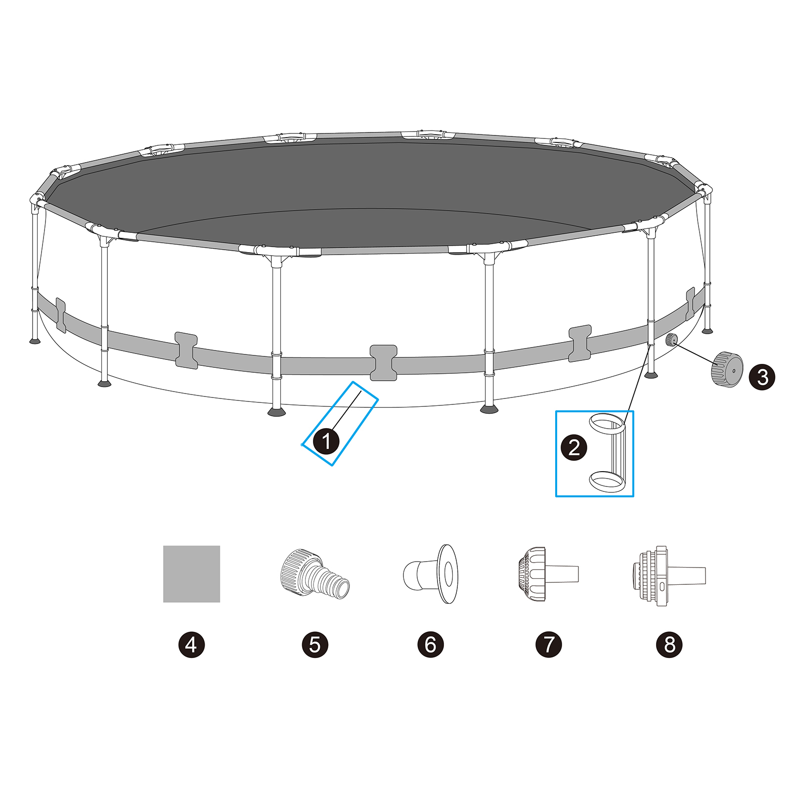 Ersatzteil Poolfolie für Steel Pro MAX 366x122cm, rund - inklusive Kunststoffring-Set