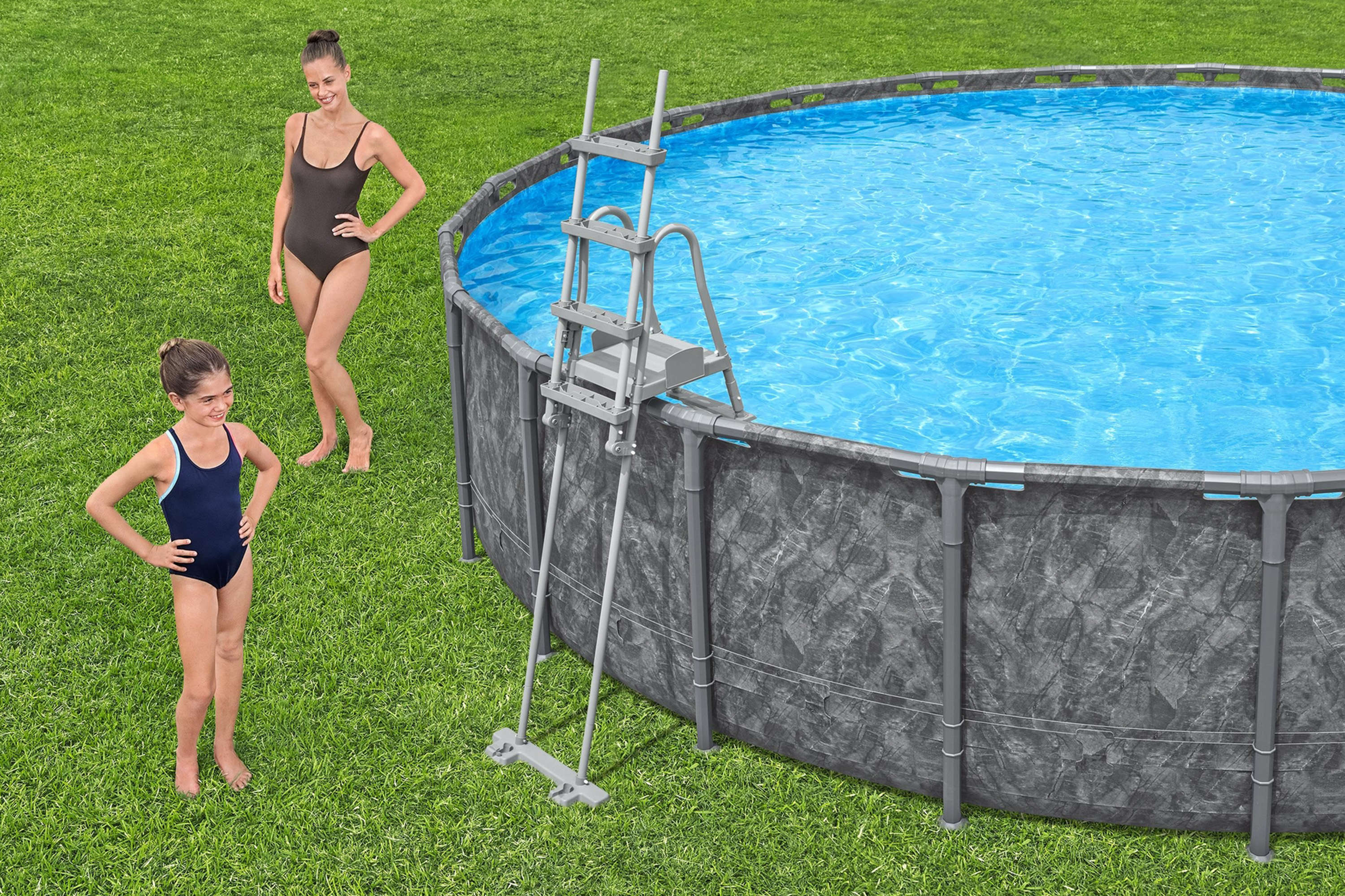 APX365™ Winterfestes Frame Pool Komplett Set mit Sandfilteranlage Ø 610 x 132 cm, Marmor-Optik (Dunkel), rund