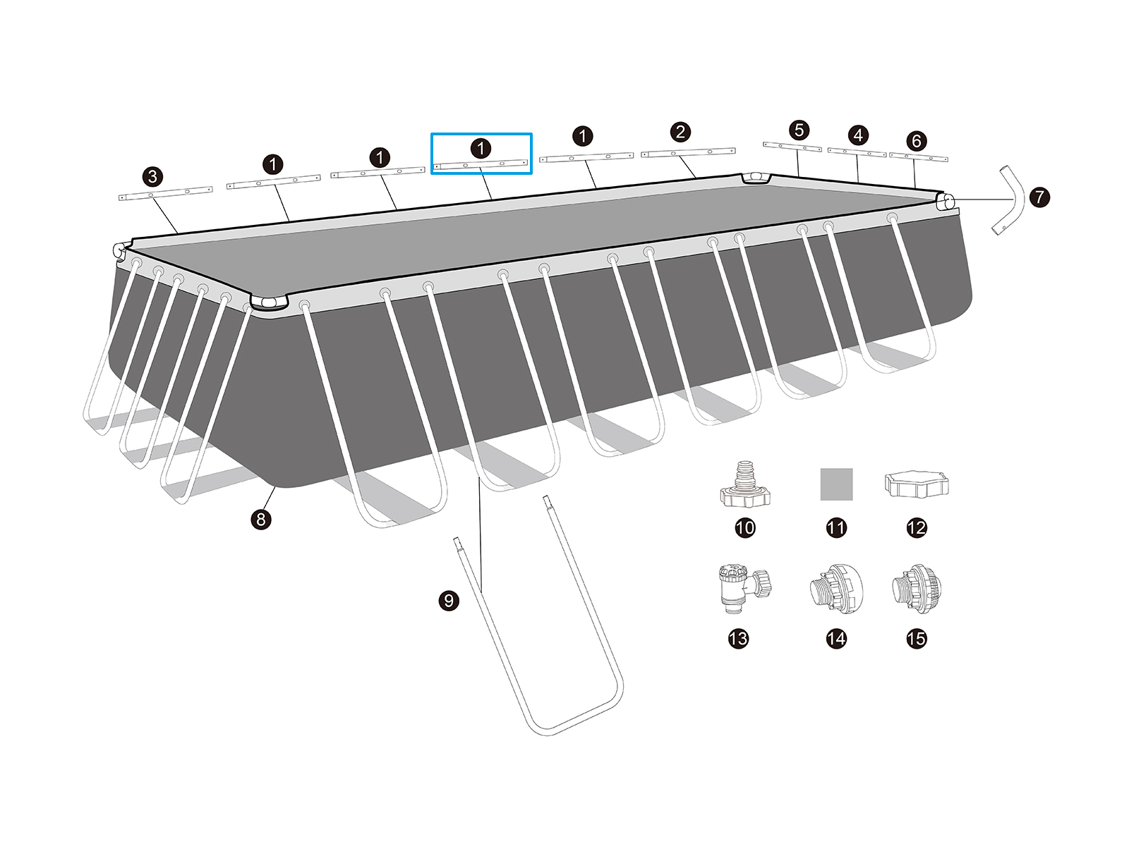 Bestway® Spare Part  Top rail A (galvanised) for Bestway® APX 365™ pools (561KG / 561KJ), angular Bestway® Spare Part  Top rail A (galvanised) for Bestway® APX 365™ pools (561KG / 561KJ), angular