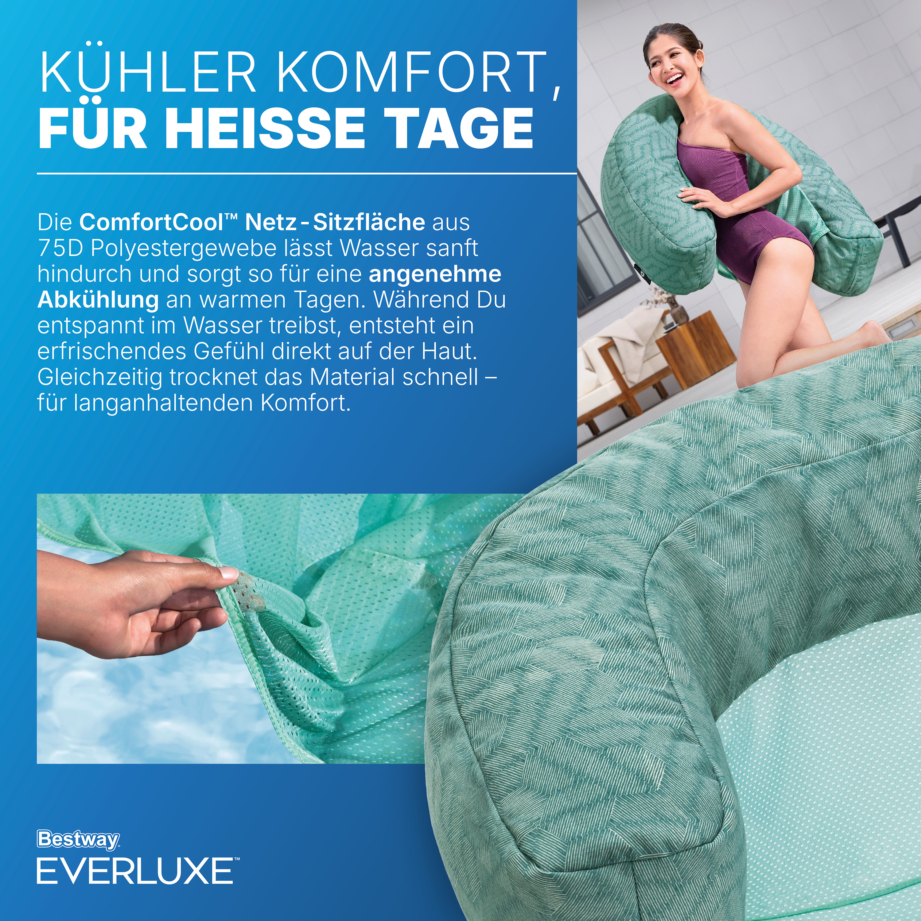 Everluxe™ Poolsitz mit Textiloberfläche und EPS-Perlen-Füllung 92 x 66 x 20 cm