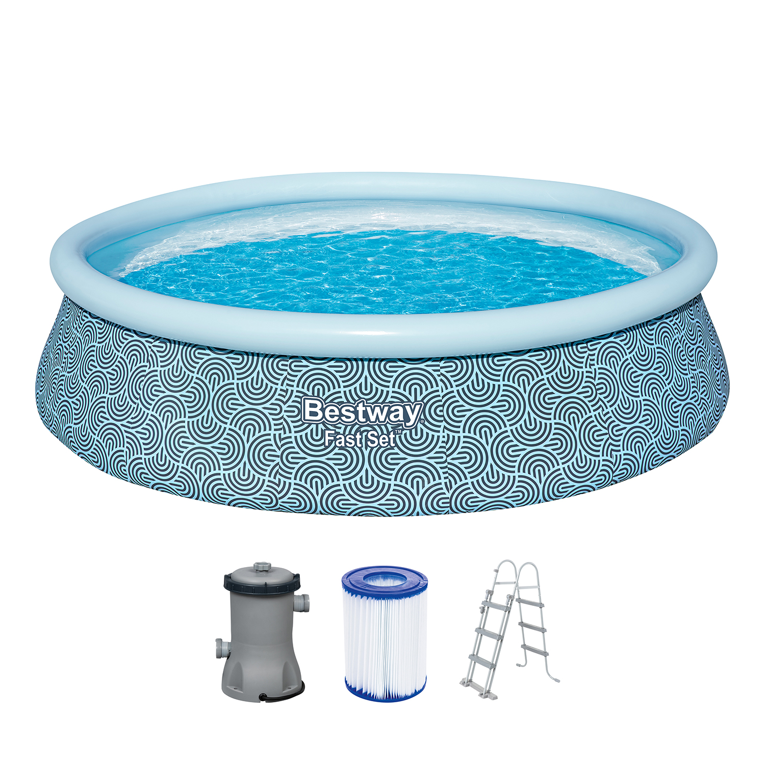 Fast Set™ Aufstellpool-Set mit Filterpumpe Ø 457 x 107 cm, Grafisches Liniendesign, rund