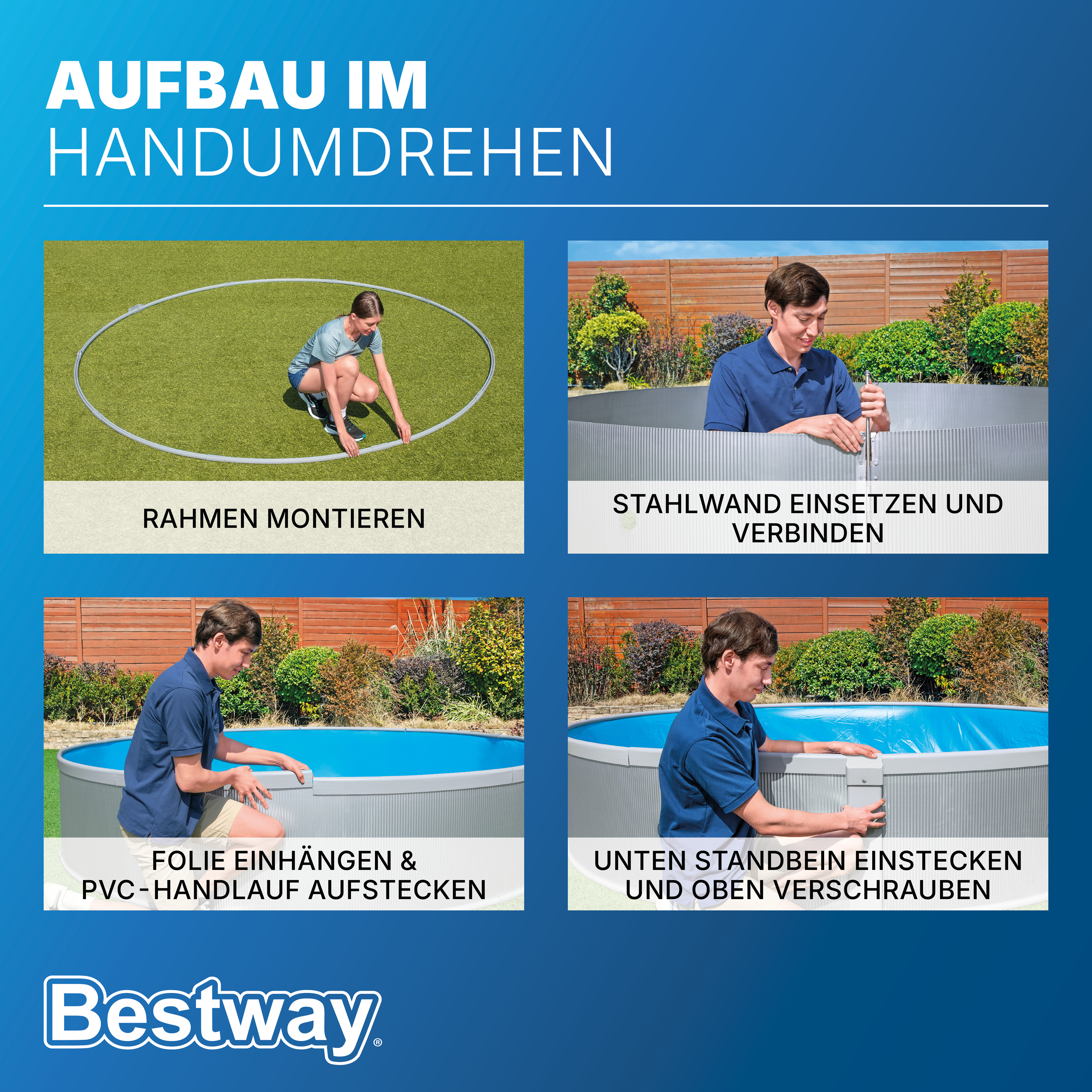 Stahlwandpool-Set mit Filterpumpe Ø 305 x 61 cm, grau, rund