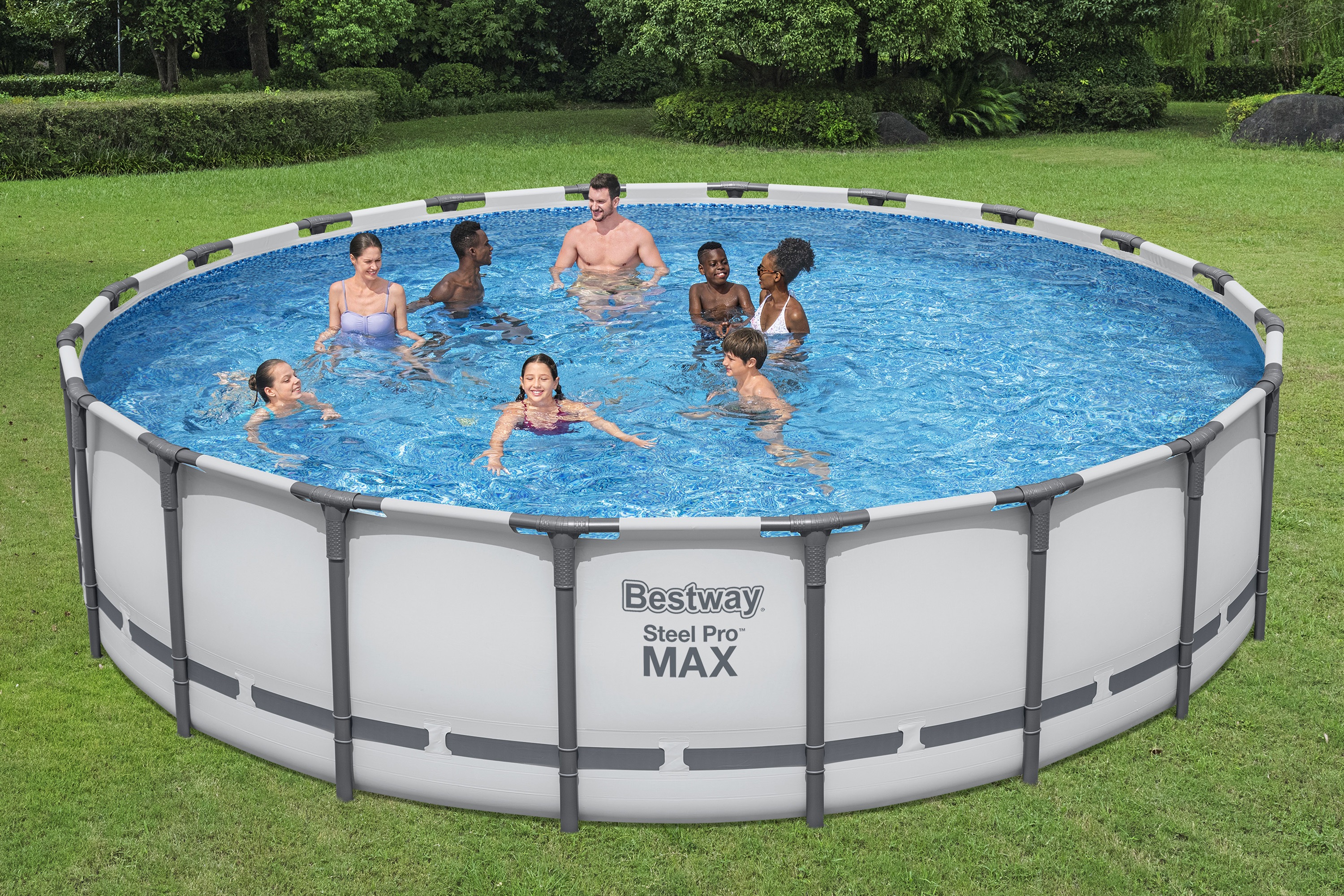 Steel Pro MAX™ Frame Pool Komplett Set mit Filterpumpe Ø 610 x 132 cm, lichtgrau, rund