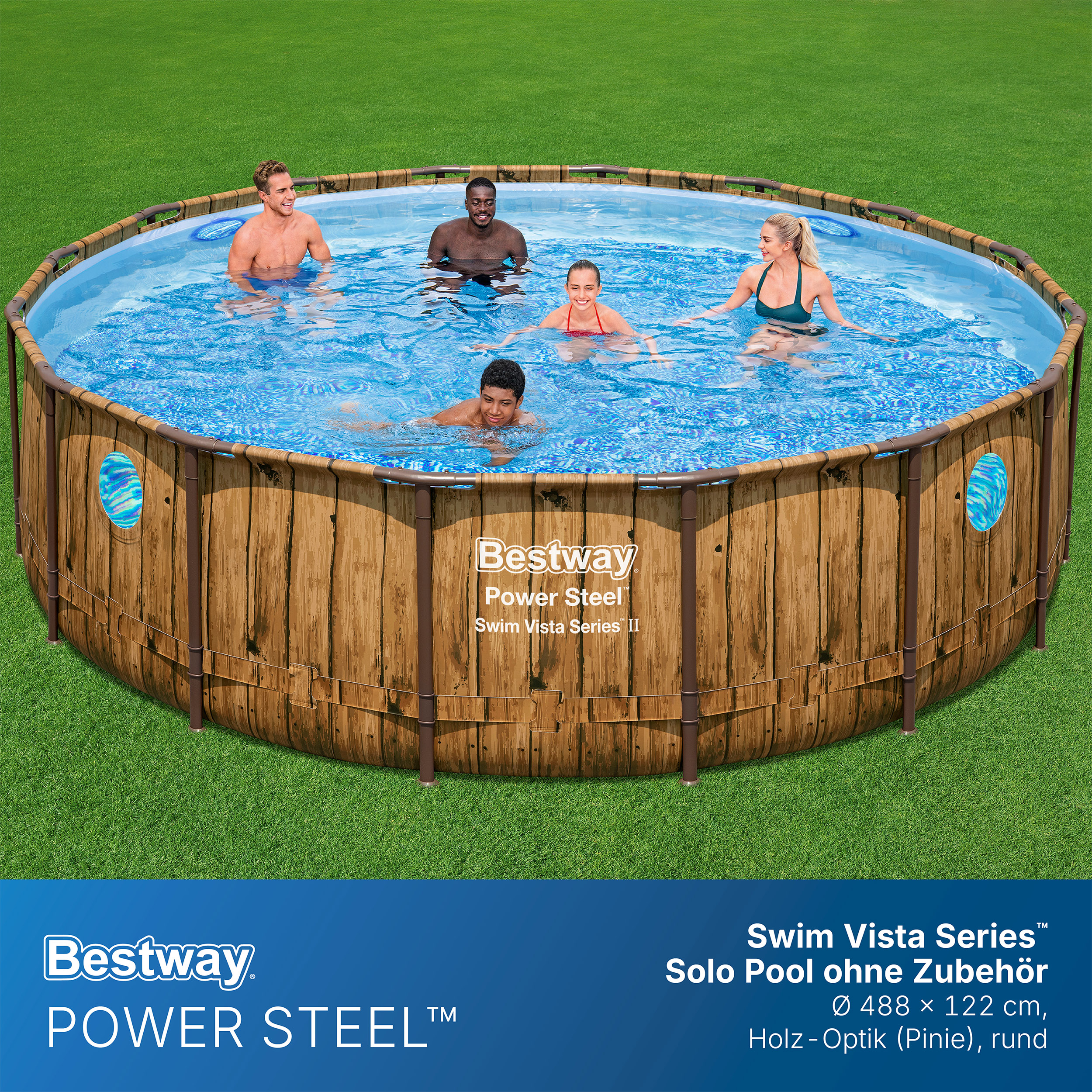 Power Steel™ Swim Vista Series™ Solo Pool ohne Zubehör  Ø 488 x 122 cm, Holz-Optik (Pinie), rund