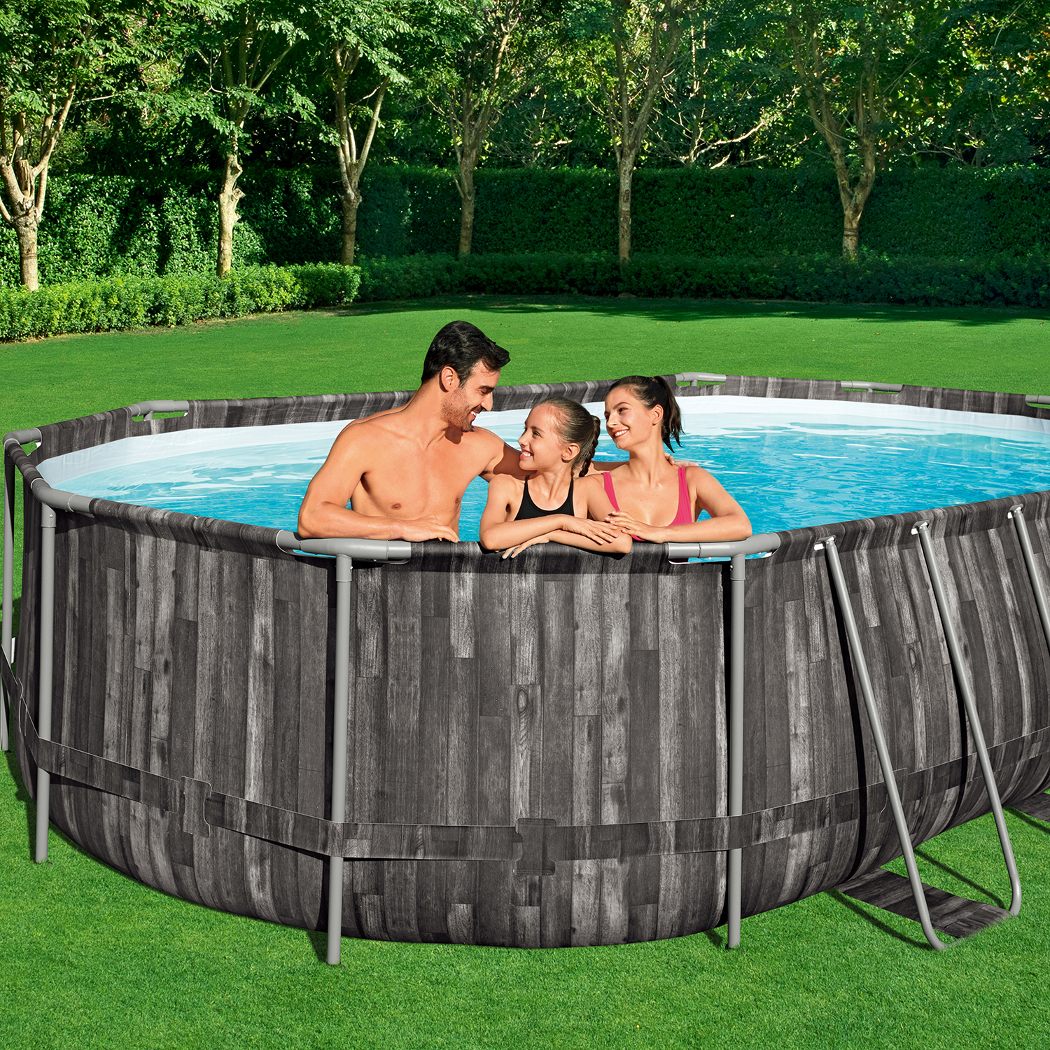 Steel Pro MAX™ Frame Pool Komplett-Set mit Filterpumpe 610 x 366 x 122 cm , Holz-Optik (Mooreiche), oval