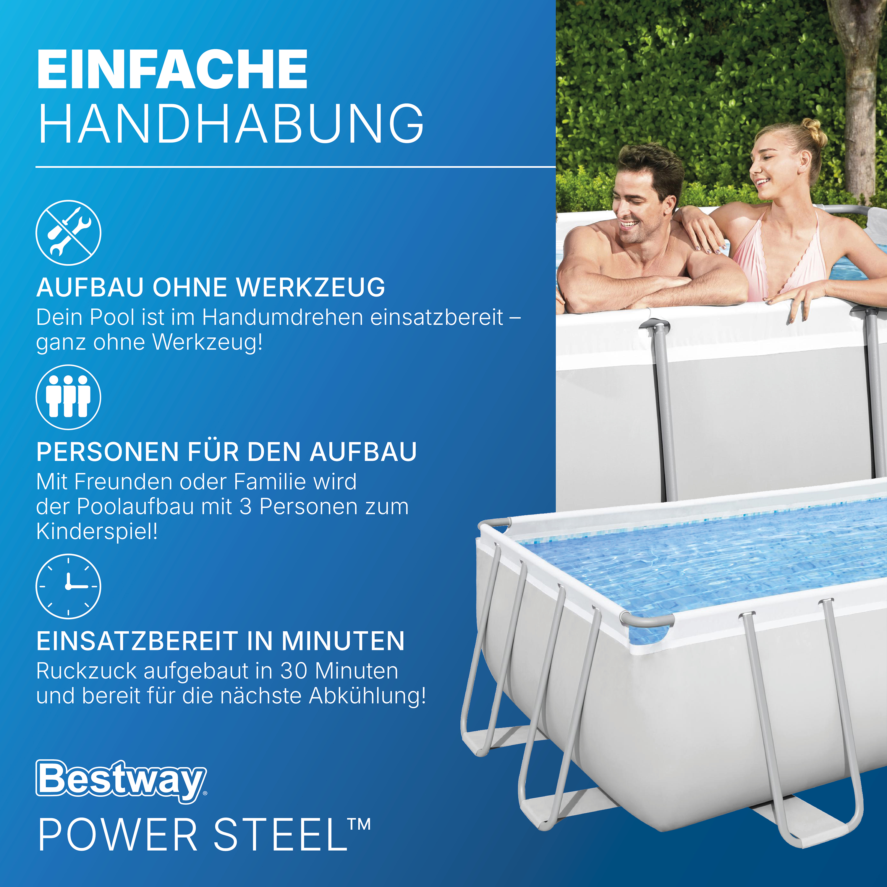 Power Steel™ Frame Pool Komplett Set mit Sandfilteranlage 488 x 244 x 122 cm, lichtgrau, eckig