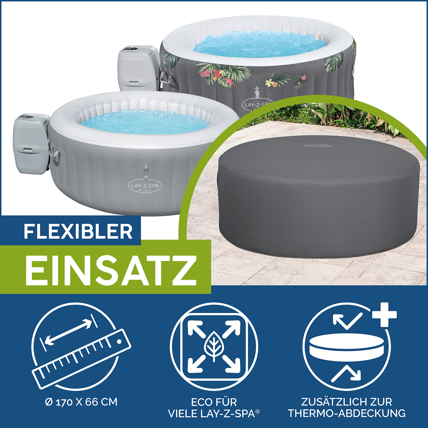 LAY-Z-SPA® Xtras EnergySense™ Plus Thermo-Komplettabdeckung Ø 170 x 66 cm rund