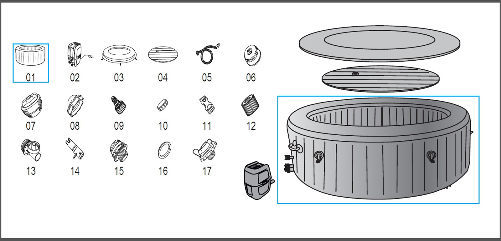 Bestway® Spare Part Liner rattan optics (grey) for LAY-Z-SPA® Honolulu Smart AirJet™ Whirlpool Ø 196 x 71 cm