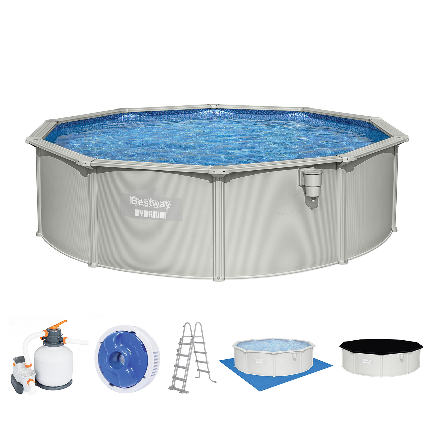 Hydrium™ Stahlwandpool Komplett-Set mit Sandfilteranlage Ø 460 x 120 cm, granitgrau, rund