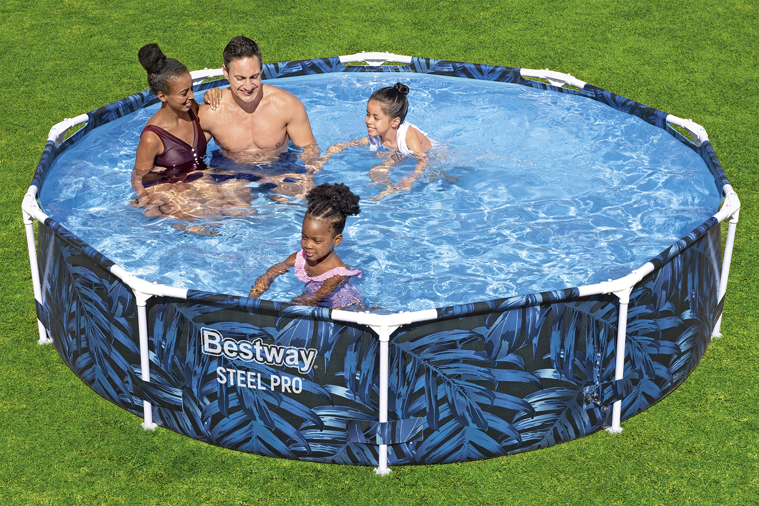 Steel Pro™ Frame Pool ohne Pumpe Ø 305 x 66 cm, tropisches Blatt-Design, rund