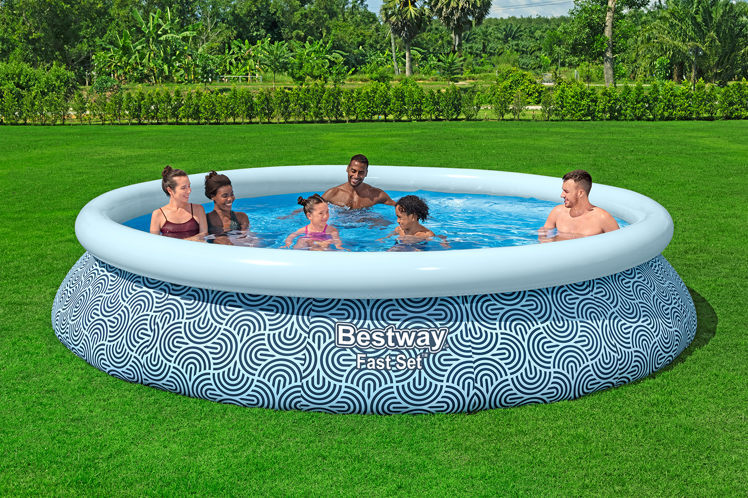 Fast Set™ Aufstellpool-Set mit Filterpumpe Ø 396 x 84 cm, Grafisches Liniendesign, rund
