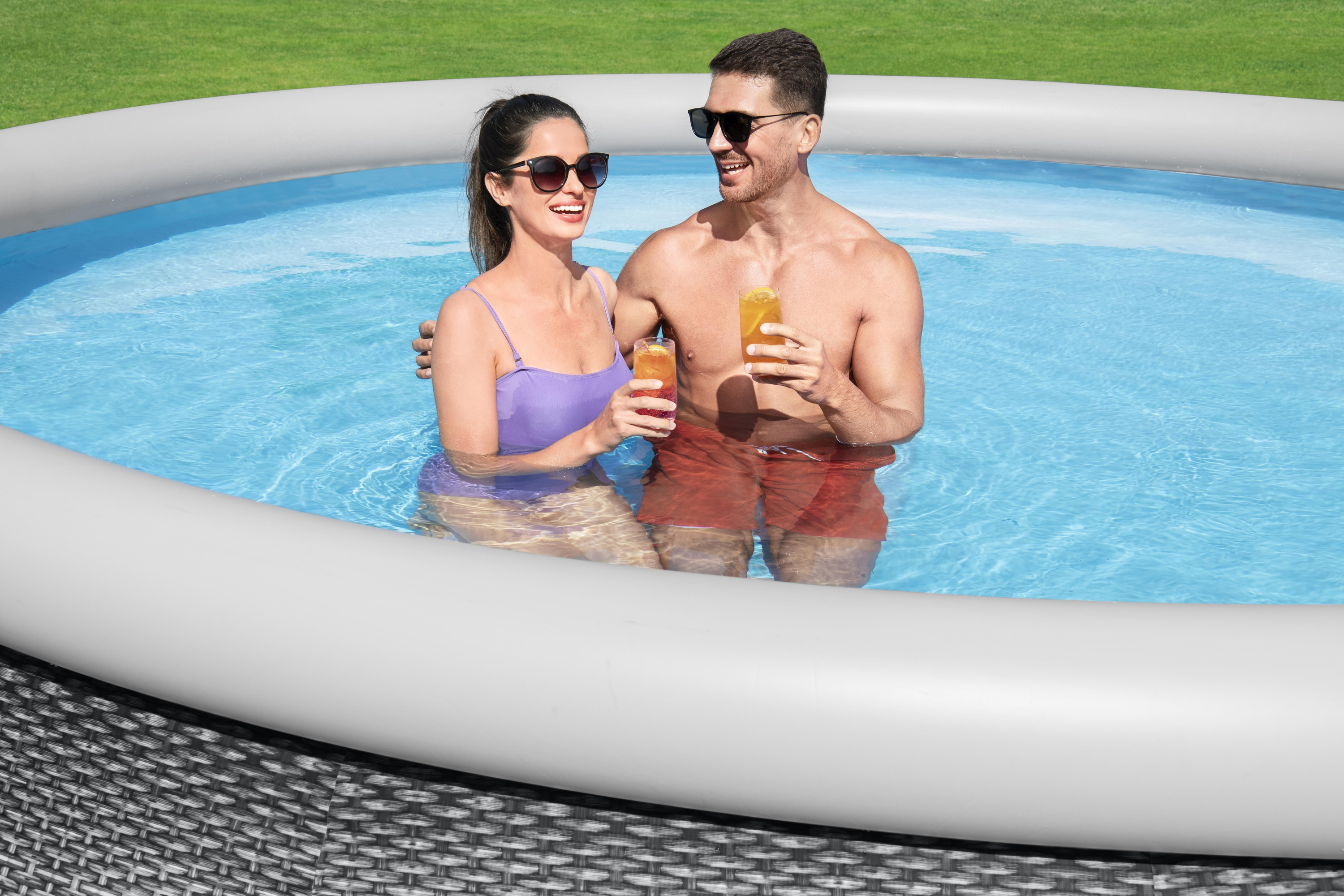 Fast Set™ Aufstellpool Set mit Filterpumpe Ø 457 x 84 cm, Rattan-Optik (Schiefergrau), rund