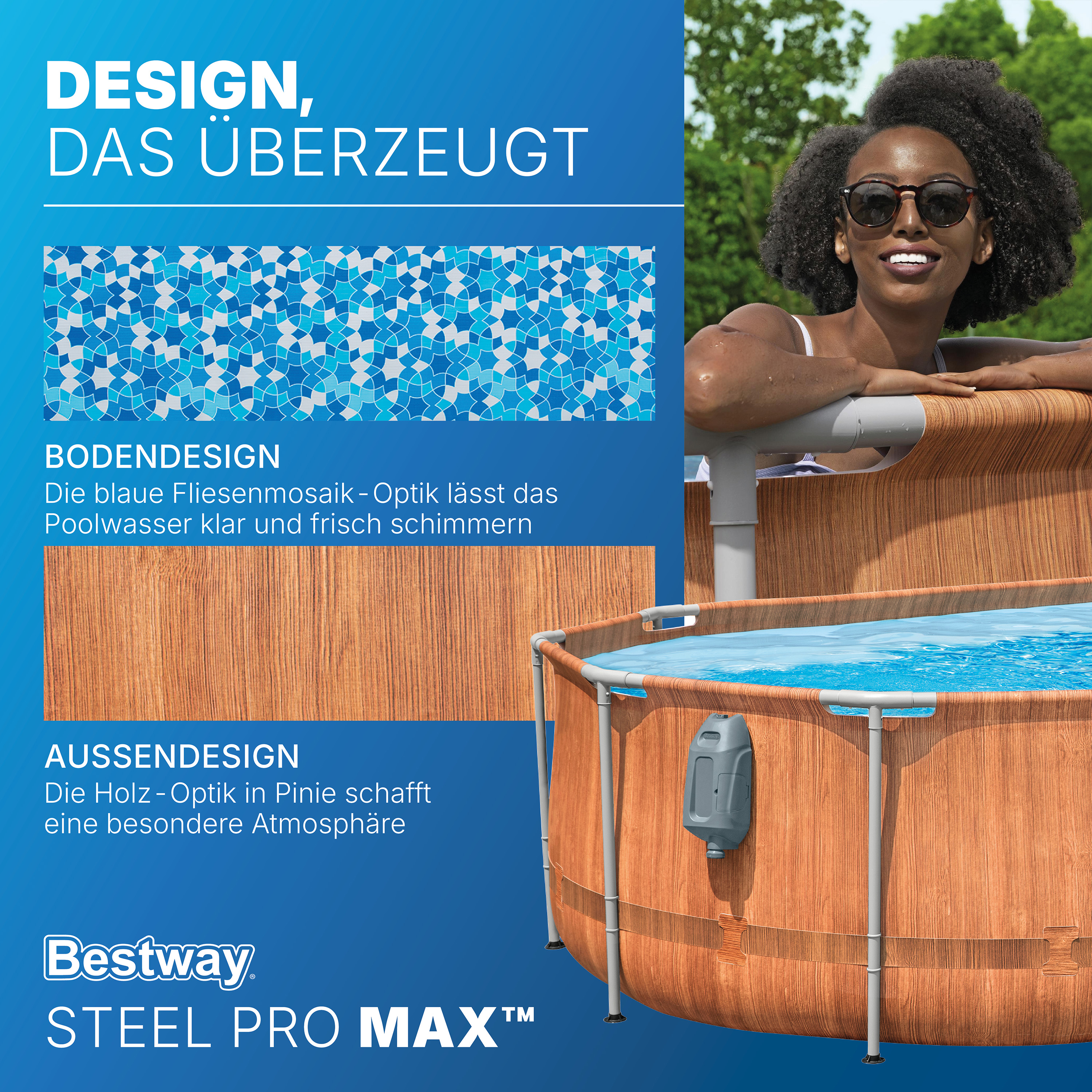 Steel Pro MAX™ Comfort Jet Series™ Frame Pool Set mit Filterpumpe 610 x 366 x 122 cm, Holz-Optik (Pinie), oval