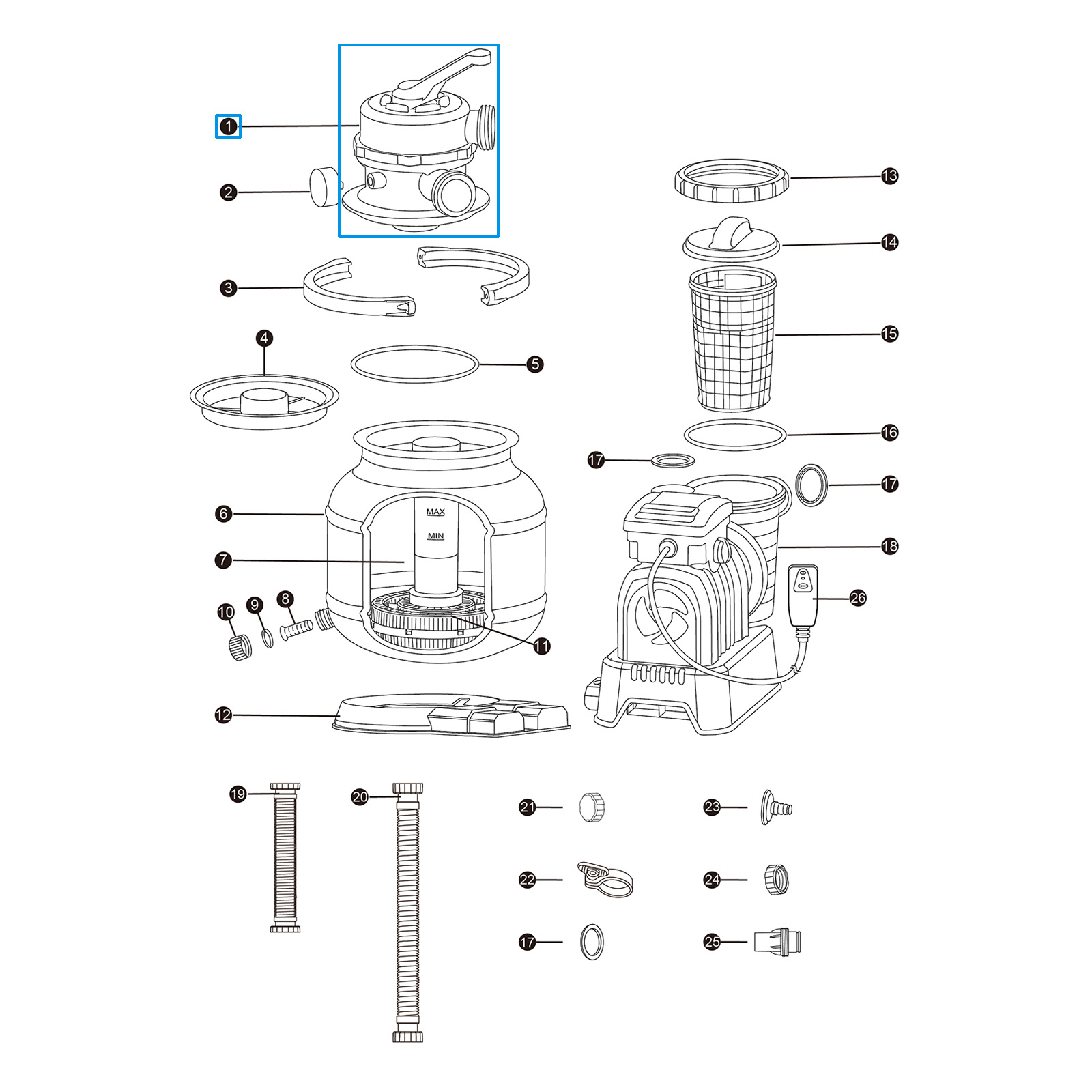 Bestway® Ersatzteil  6-Wege-Ventil  für Bestway® Sandfilteranlage 6.056 l/h und 8.327 l/h
