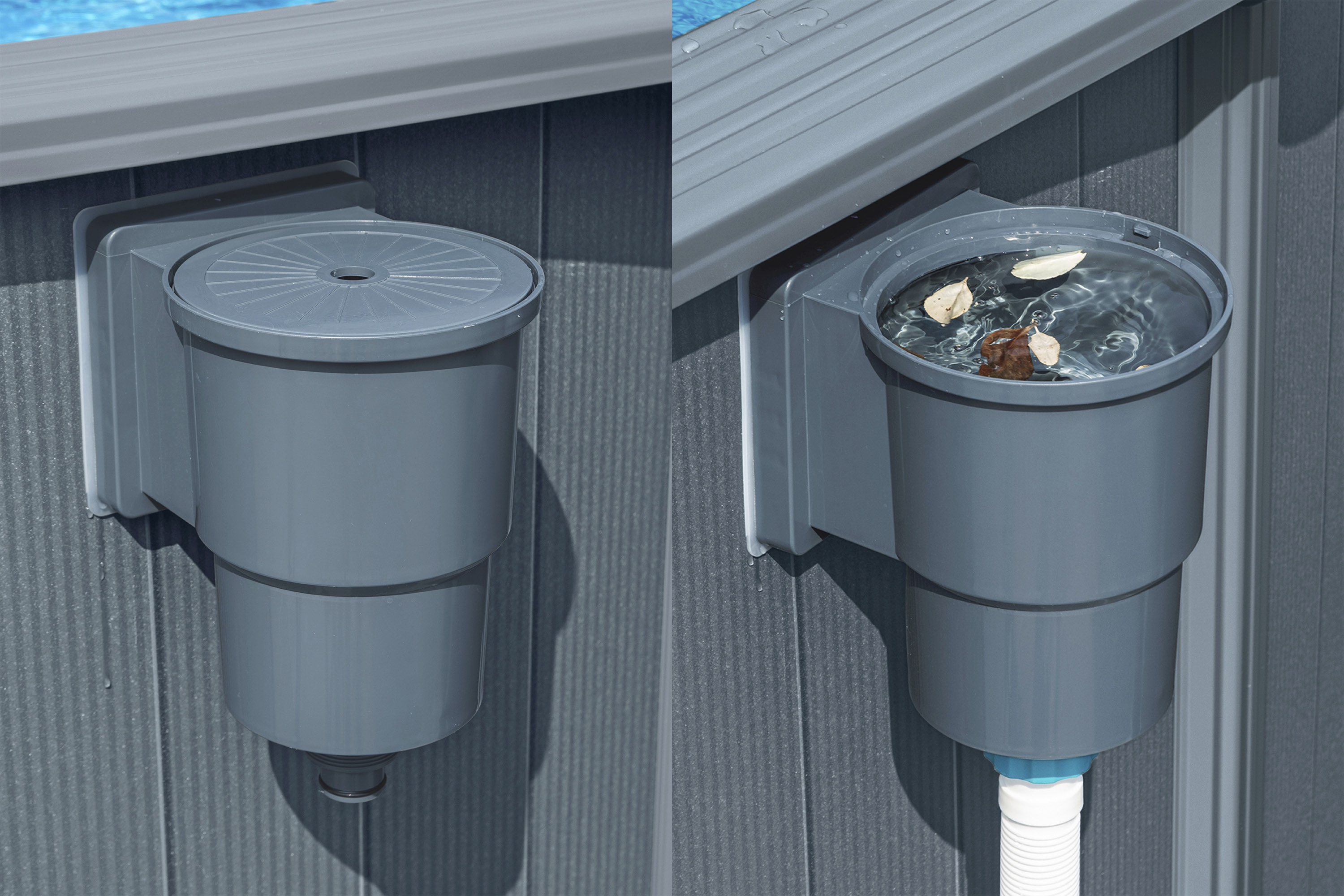 Hydrium™ Stahlwandpool Komplett Set mit Sandfilteranlage Ø 732 x 132 cm, Holz Optik (Grau), rund