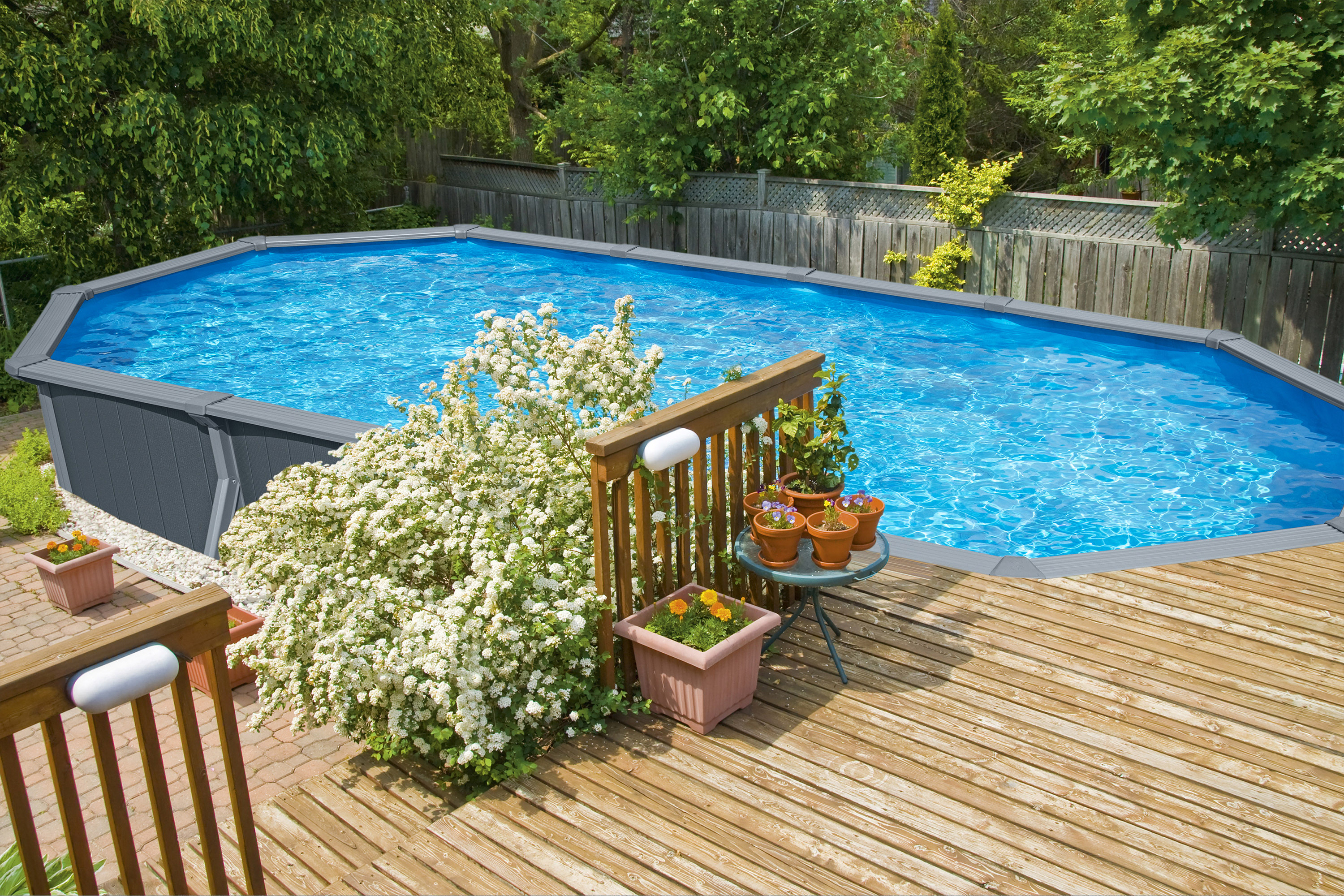 Hydrium™ Stahlwandpool Komplett Set mit Sandfilteranlage 732 x 366 x 132 cm, Holz Optik (Grau), oval