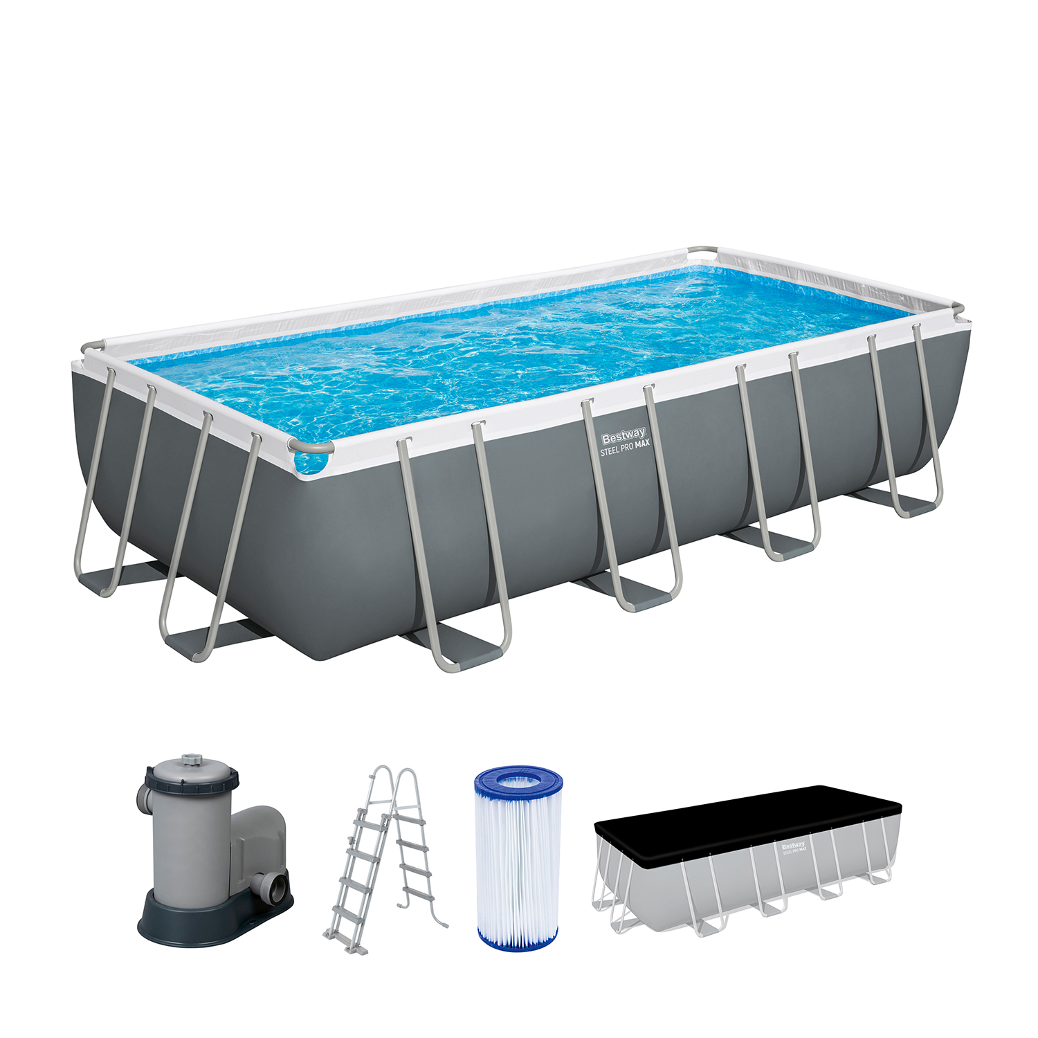 Steel  Pro MAX™ Frame Pool Komplett Set mit Filterpumpe 549 x 274 x 122 cm, grau, eckig