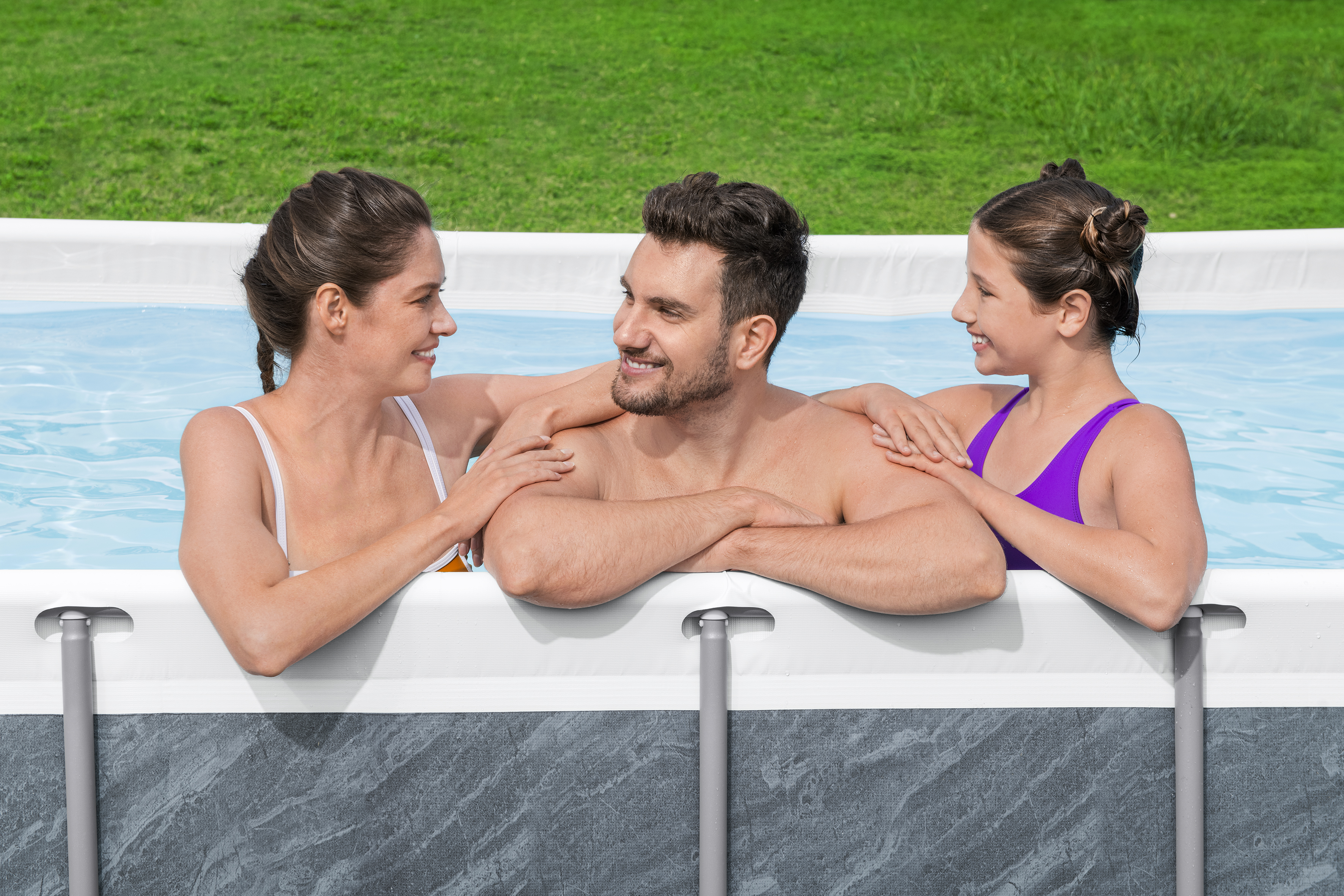 Power Steel™ Solo Pool ohne Zubehör 404 x 201 x 100 cm, Marmor-Optik (Schiefergrau), eckig