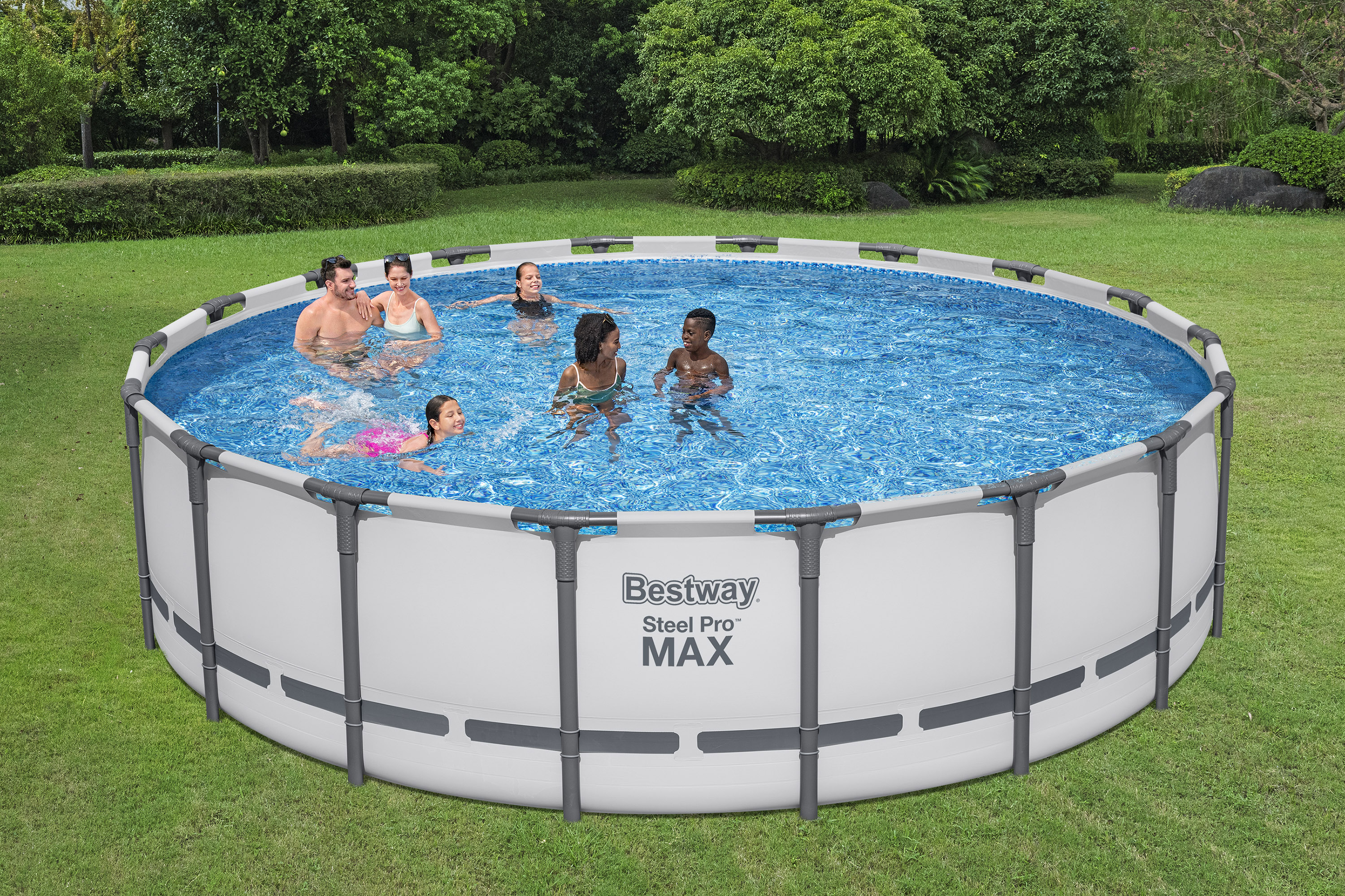 Steel Pro MAX™ Frame Pool Komplett Set mit Filterpumpe Ø 549 x 132 cm, lichtgrau, rund