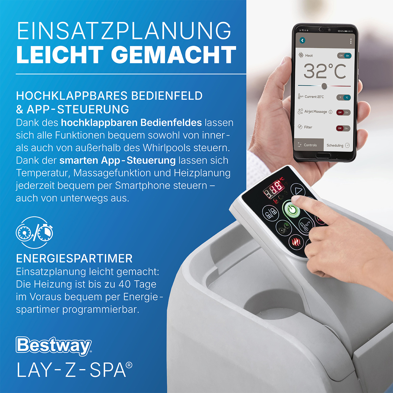 LAY-Z-SPA® WLAN-Whirlpool Milan AirJet Plus™ Ø 196 x 71 cm, rund