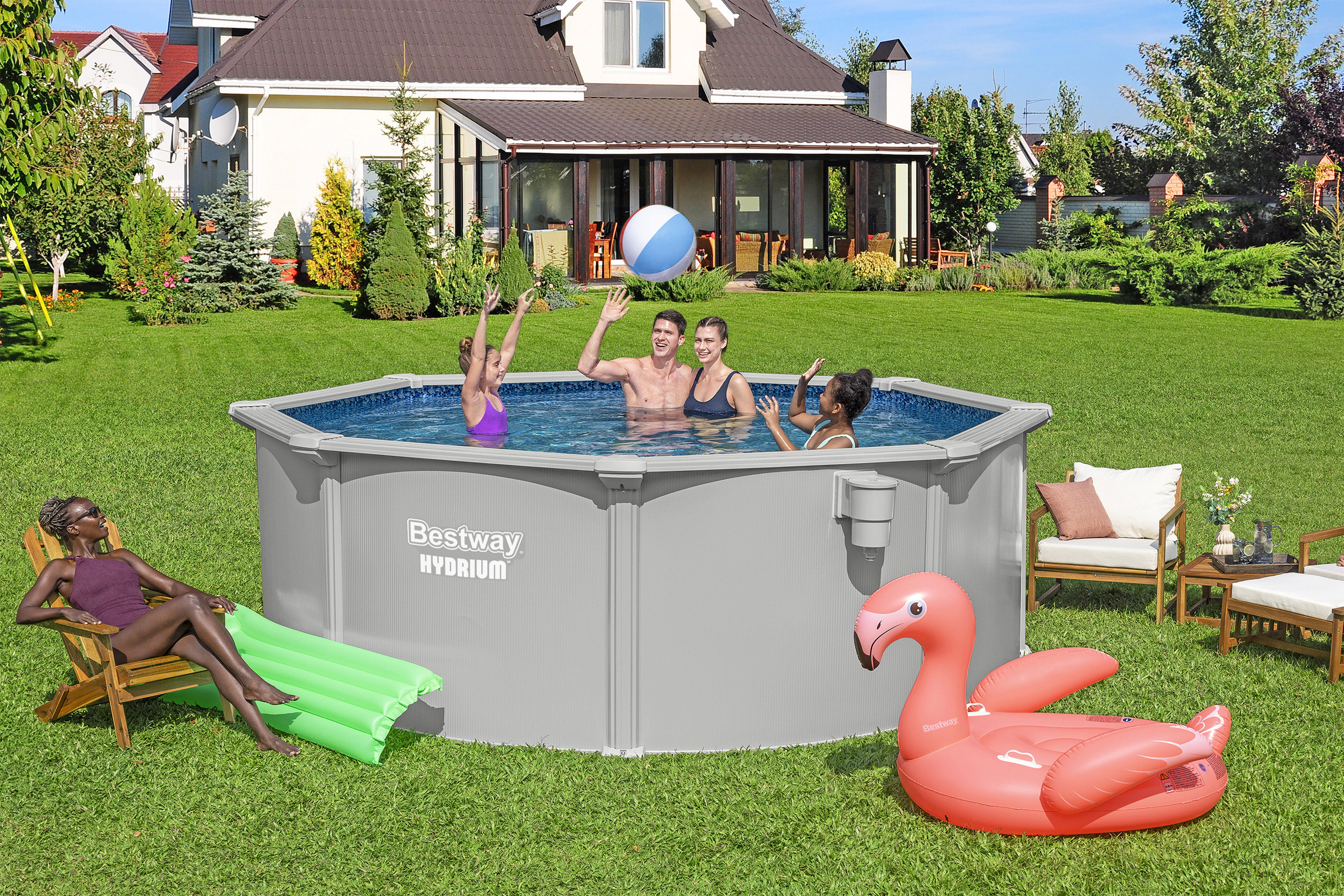 Hydrium™ Stahlwandpool Komplett Set mit Sandfilteranlage Ø 366 x 122 cm , granitgrau, rund