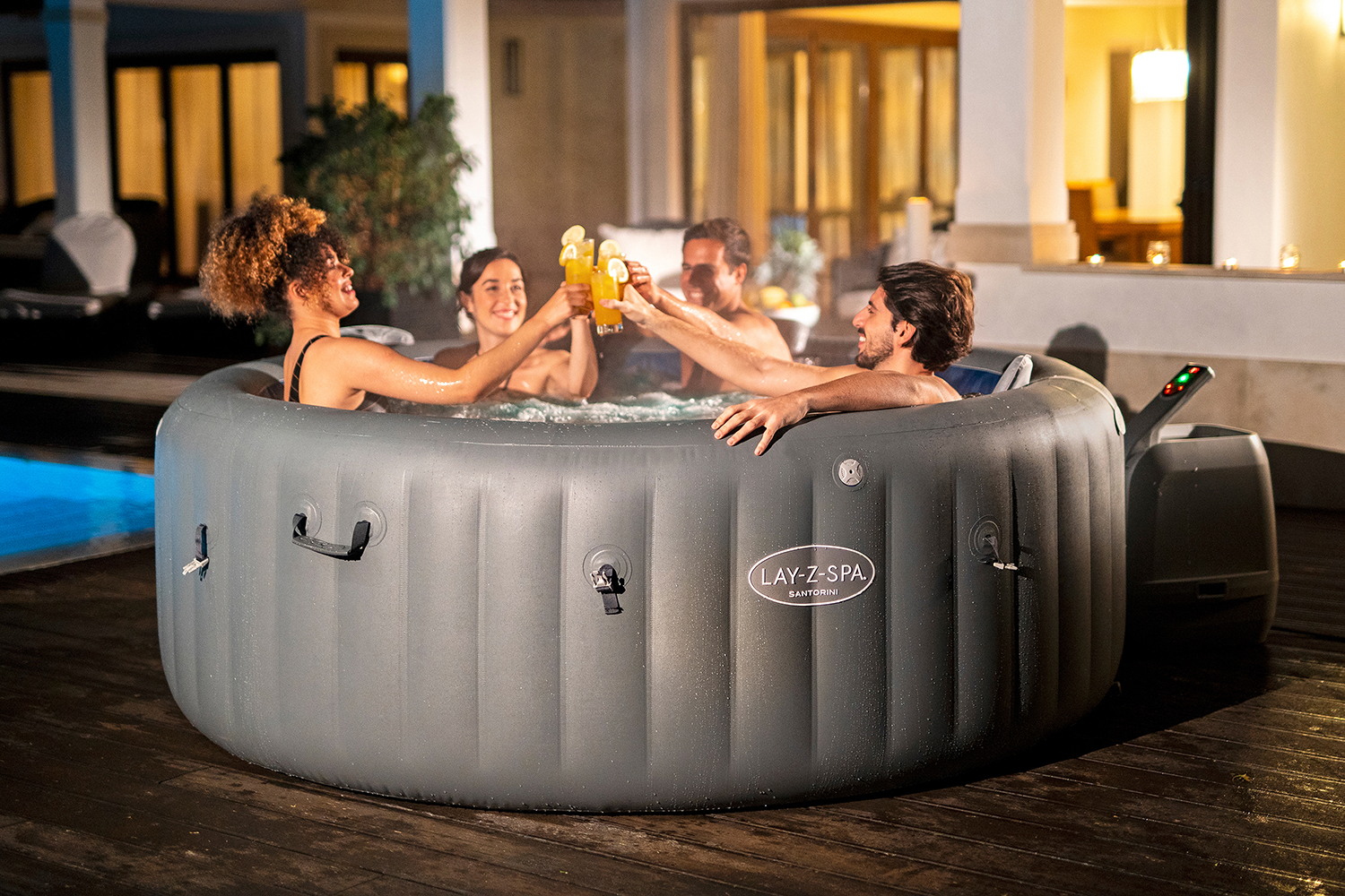 LAY-Z-SPA® Energiespar Whirlpool Santorini HydroJet Pro™ mit App-Steuerung, für 7 Personen Ø 216 x 80 cm, Graphit