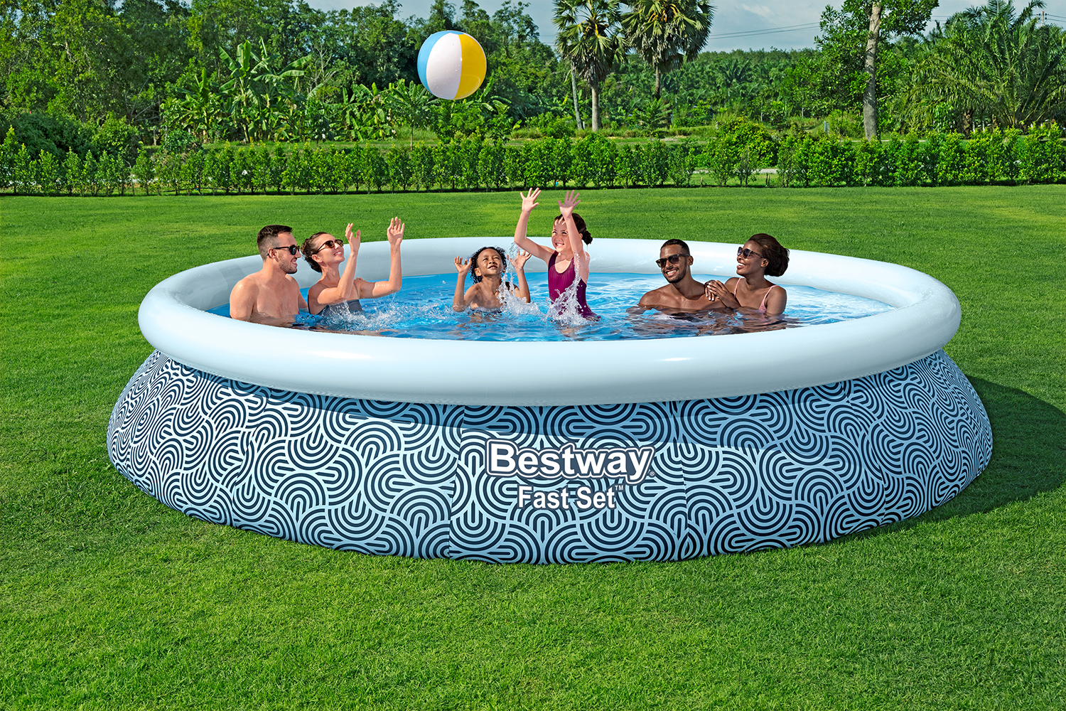 Fast Set™ Aufstellpool-Set mit Filterpumpe Ø 457 x 84 cm, Grafisches Liniendesign, rund