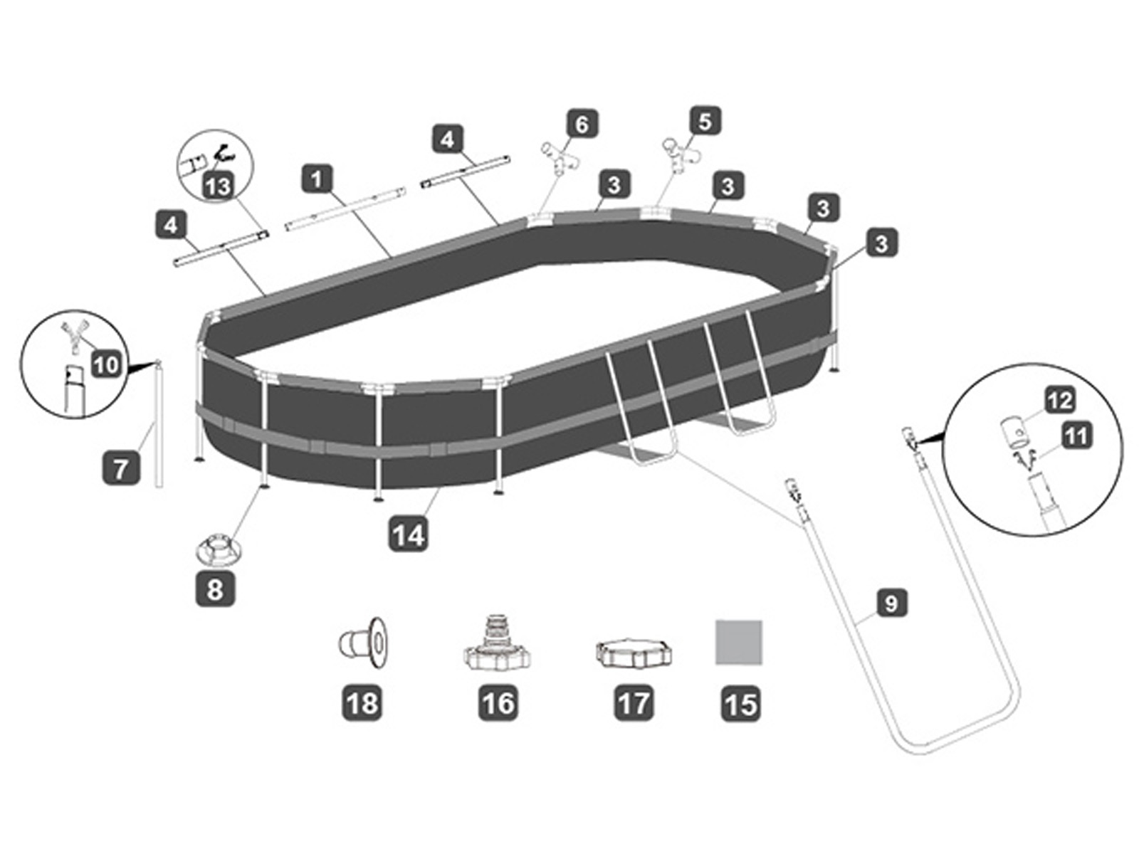 Bestway® Spare Part Top rail D (grey) for Power Steel™ frame pool 488 x 305 x 107 cm, oval