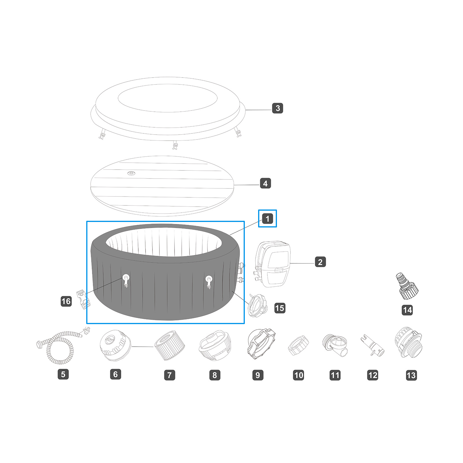 Bestway® Ersatzteil Poolfolie/Liner (blau) für LAY-Z-SPA® Miami AirJet™ Energiespar-Whirlpool, Ø 180 x 66 cm