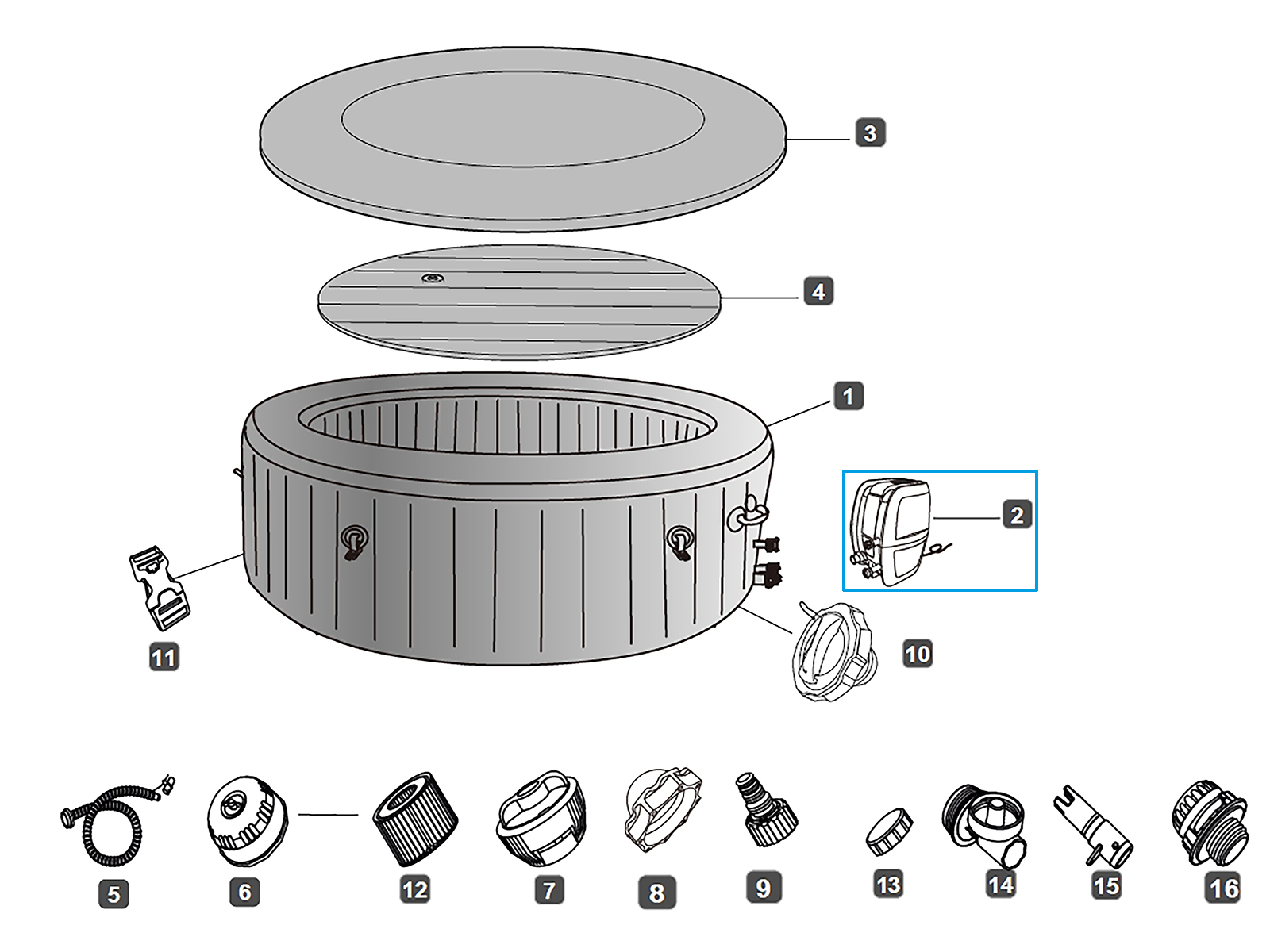 Bestway® Spare Part Heater (grey / WiFi-Modul) for various LAY-Z-SPA® AirJet™ whirlpools (2023 / 2024 | EU)