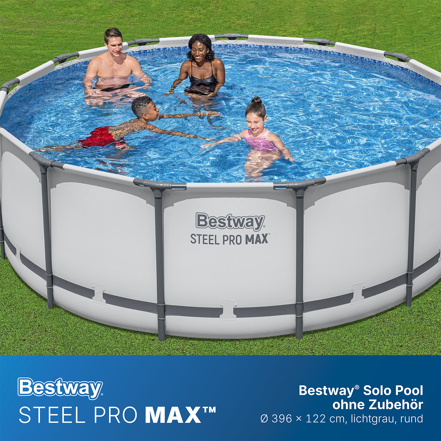 Steel Pro MAX™ Solo Pool ohne Zubehör Ø 396 x 122 cm, lichtgrau, rund