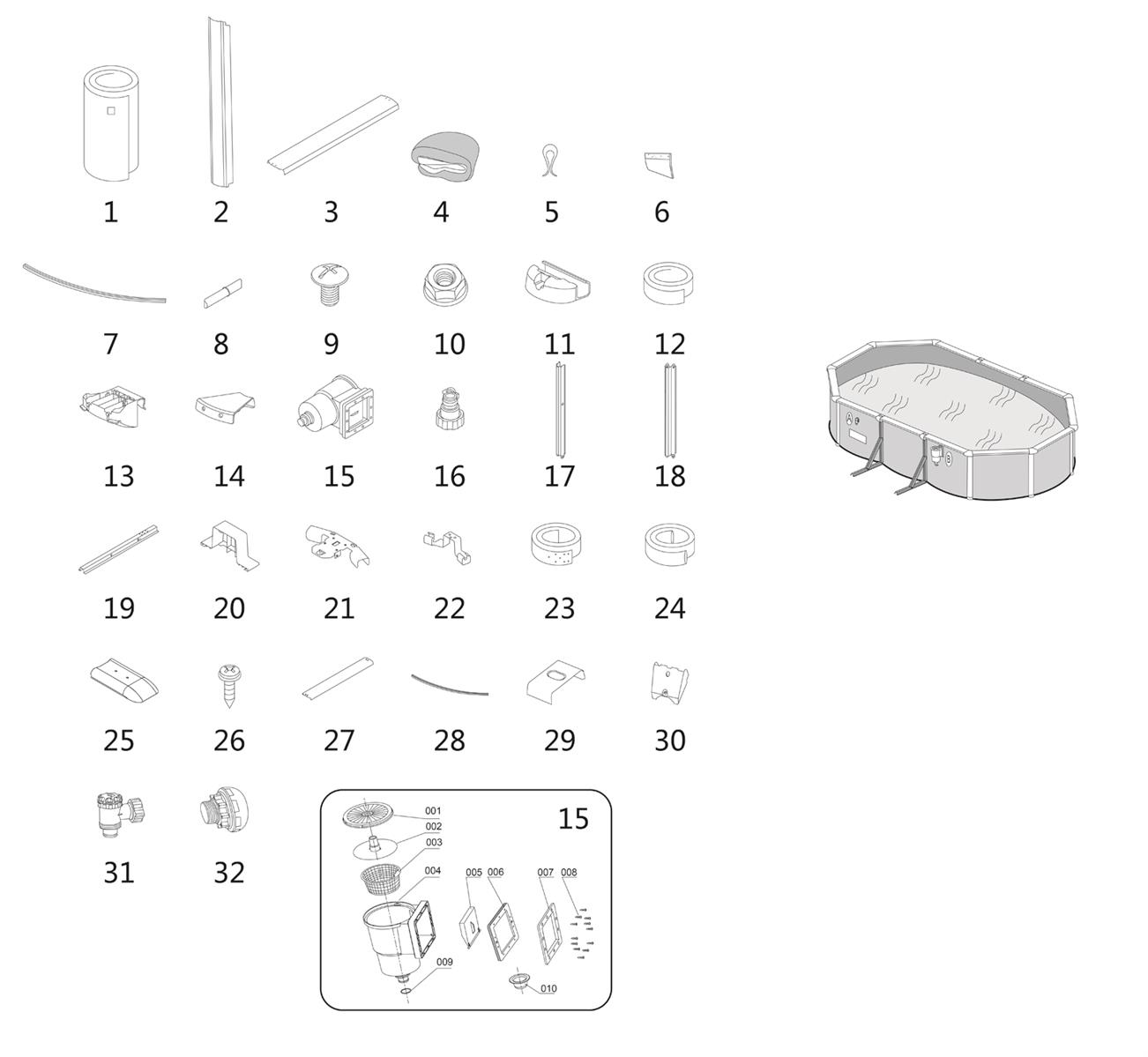 Bestway® Spare Part Pool cover (black) for Hydrium™ steel wall pool 610 x 360 x 120 cm, oval Bestway® Spare Part Steel belt (grey) for Hydrium™ steel wall pool 500/610 x 360 x 120 cm, oval