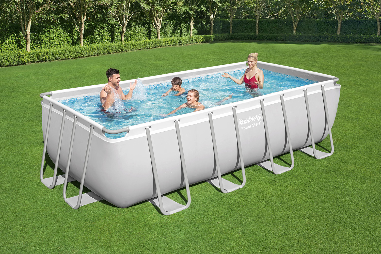 Power Steel™ Frame Pool Komplett-Set mit Sandfilteranlage 488 x 244 x 122 cm, lichtgrau, eckig