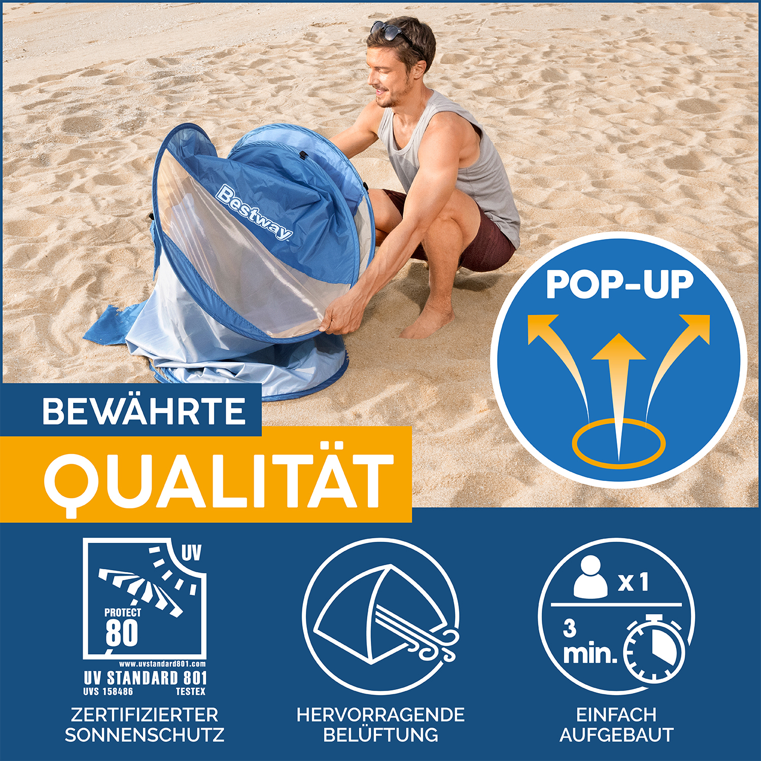 Pop-Up Strandmuschel Beach Quick 2 200 x 120 x 90 cm Pop-Up Strandmuschel Beach Quick 2 200 x 120 x 90 cm