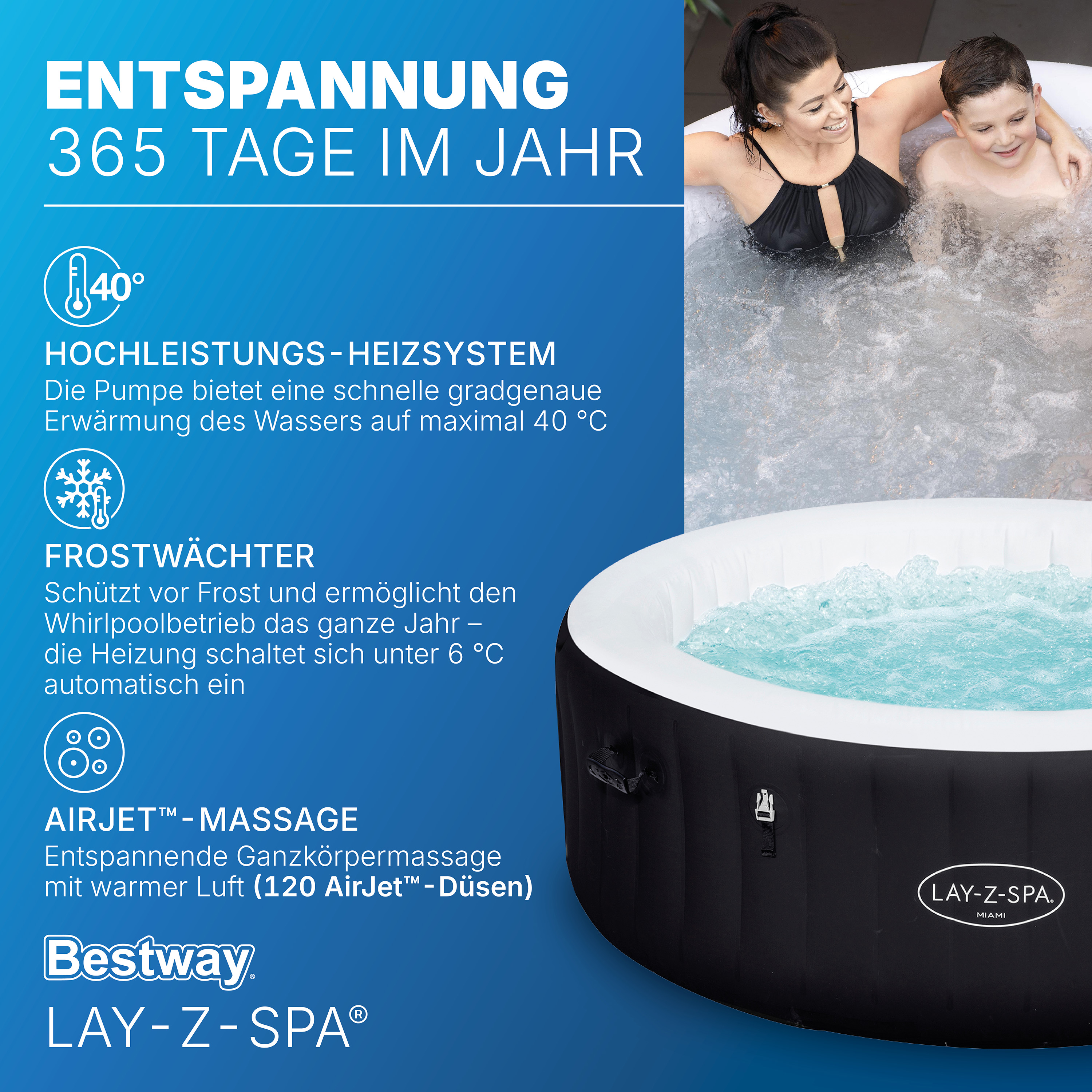 LAY-Z-SPA® Whirlpool Miami AirJet™ Ø 180 x 66 cm, rund