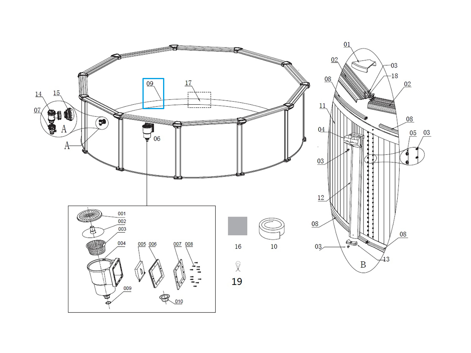 Bestway® Spare Part Pool liner (grey / stone printing) for Hydrium™ steel wall pool Ø 490 x 130 cm